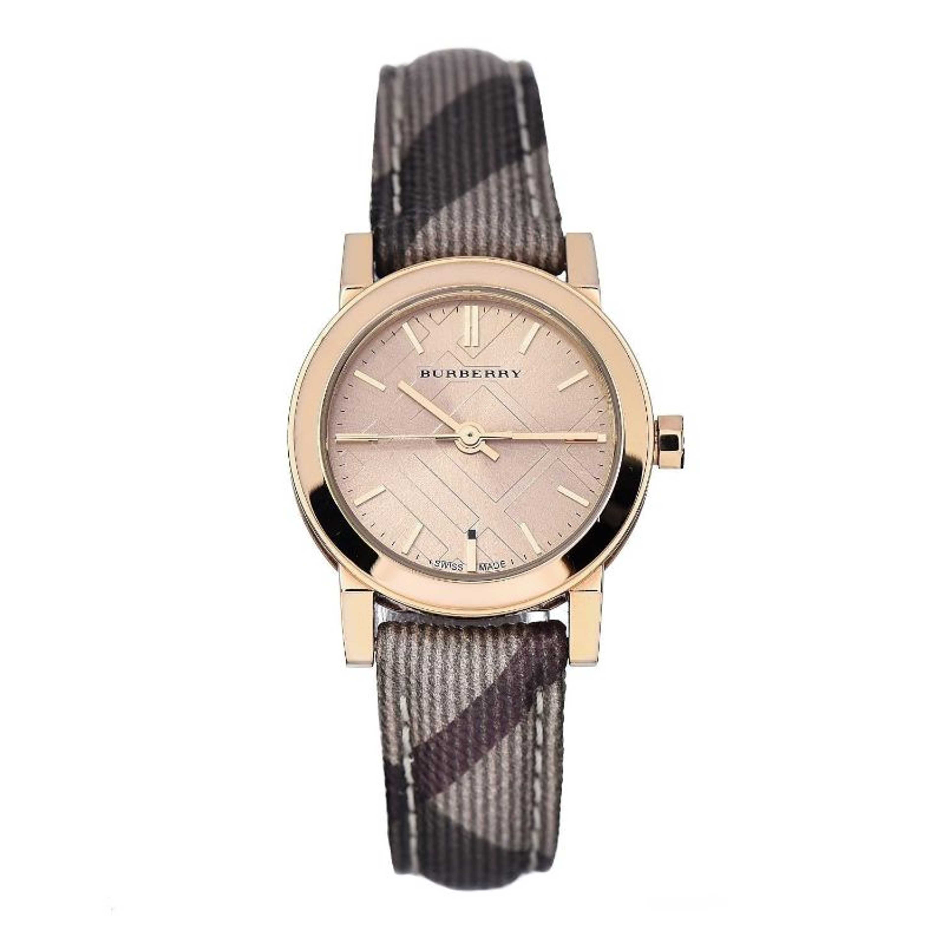 Burberry The City Two-tone Leather Strap Pink Check Stamped Dial Quartz Watch for Ladies - BU-9236