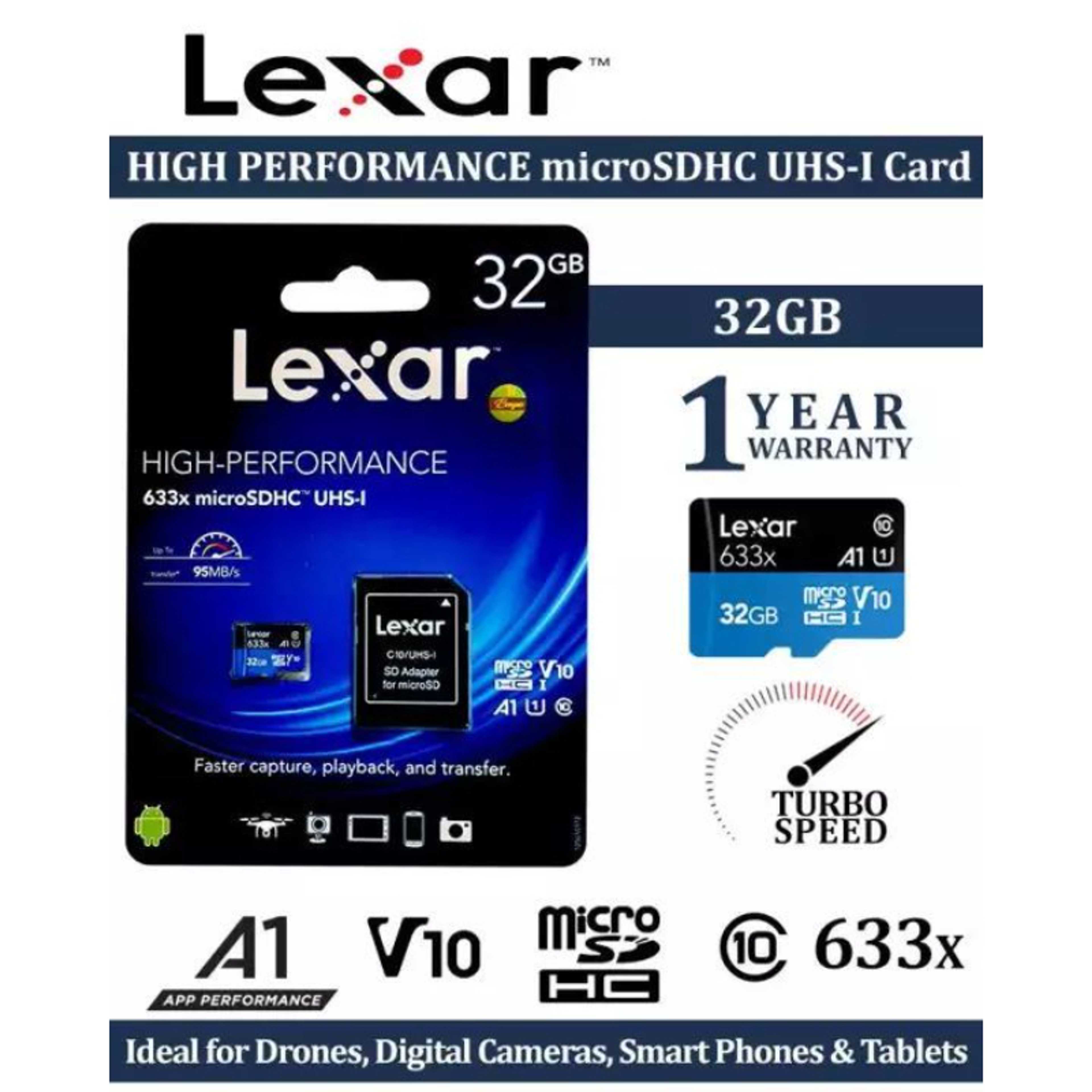 Lexar - 32GB Memory Card - 1 Year Warranty - Class 10 - 95MB/s Speed
