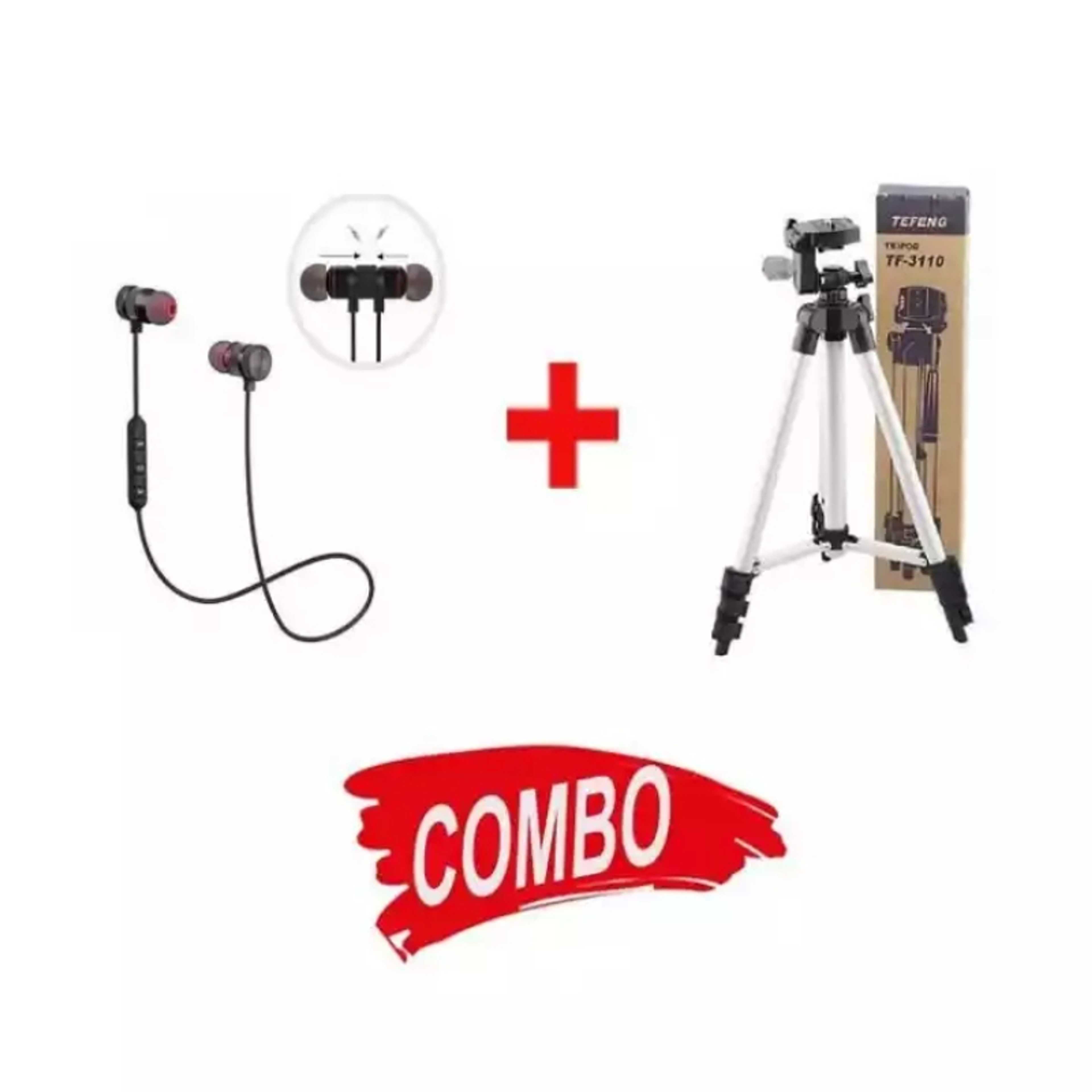 Combo Offer Tripod + Magnet Headphone_TF-3110 Portable Stand / Magnetic Sports Headsets - Product Main Image