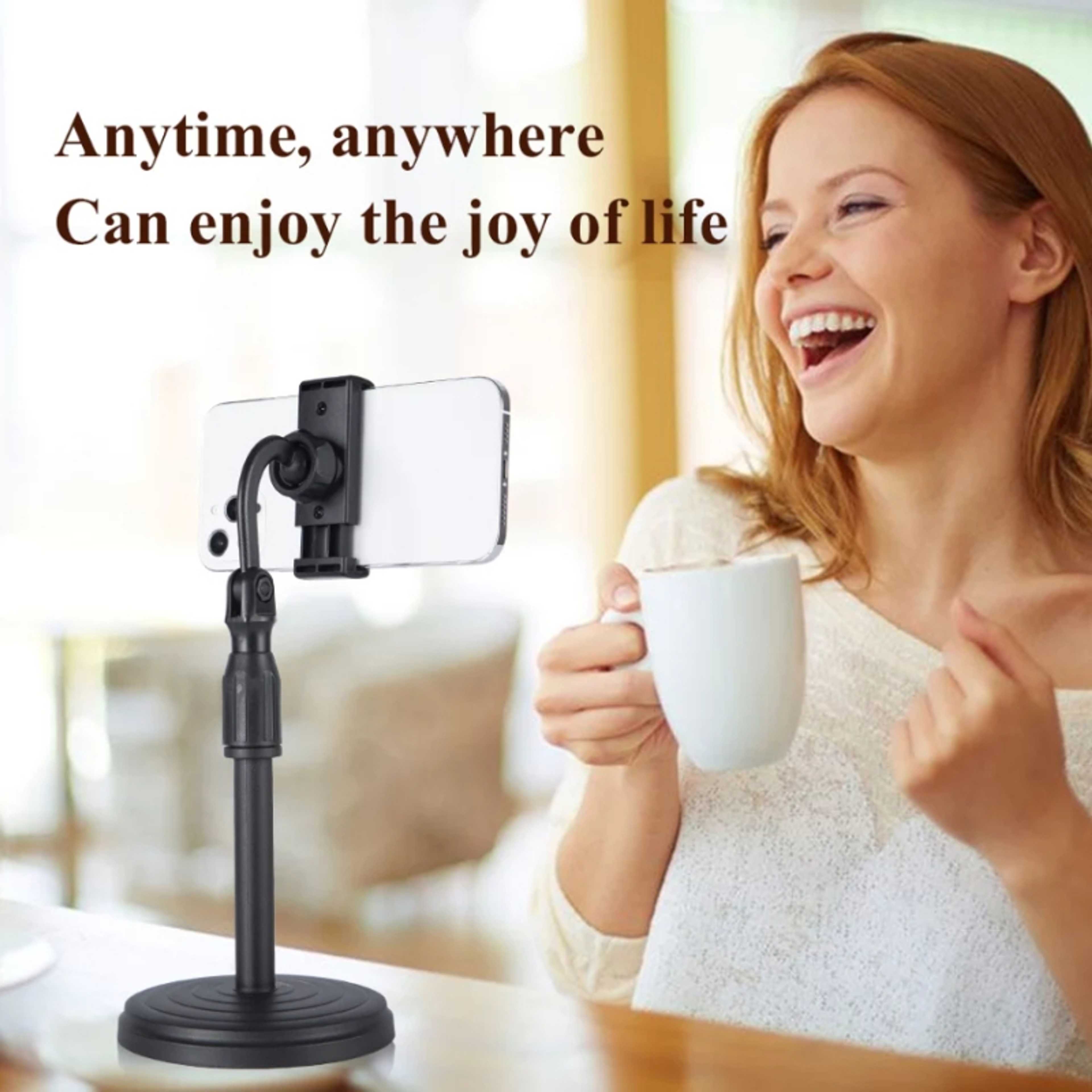 Mobile Phone Holder Stand 360 Rotate for Facetime Live Streaming Shoot Video Round Base Smartphone - Product Main Image