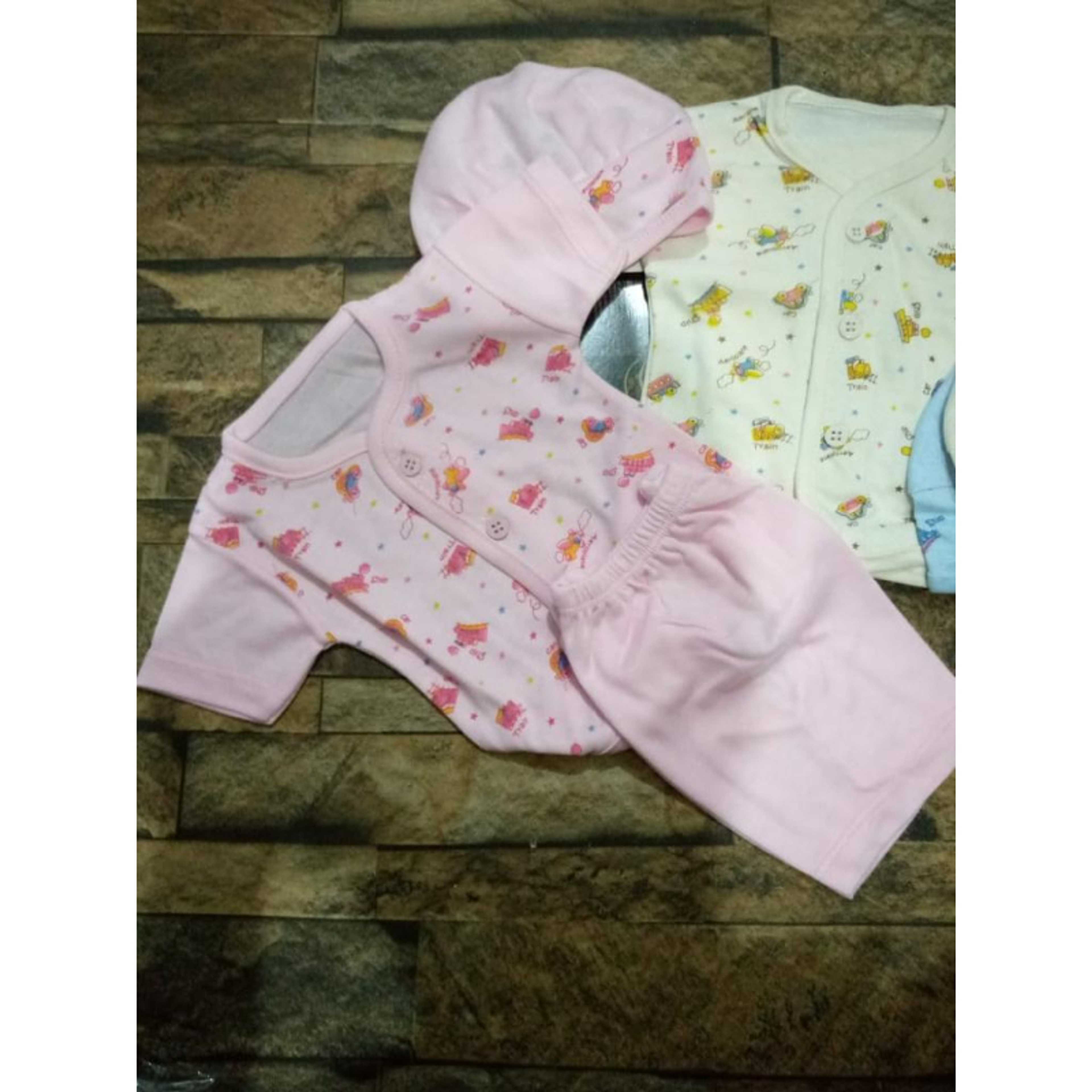 Pack of 3 Newborn Baby Cotton Suit With Trouser and Cap