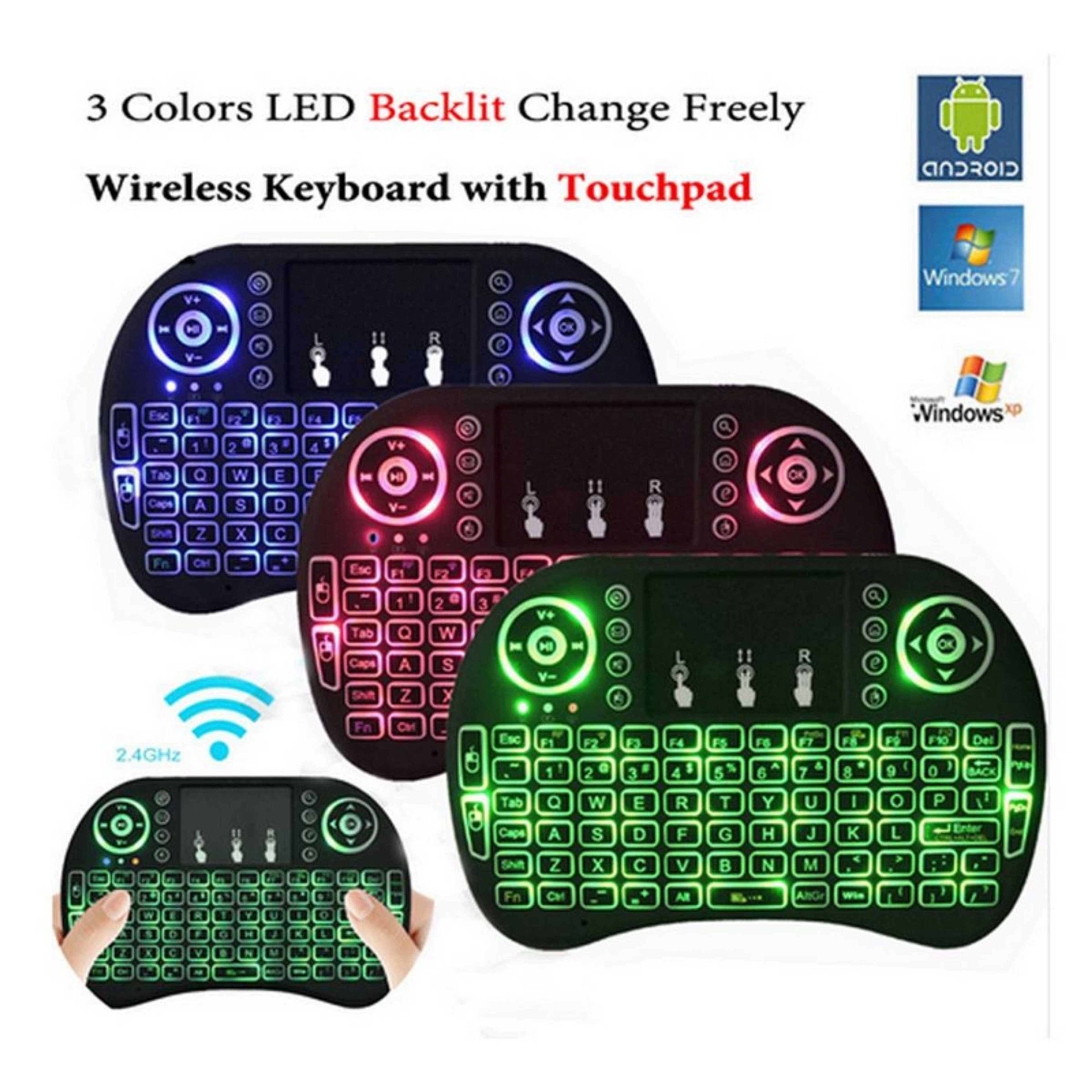 Mini Wireless Keyboard RF-500 with 3 Color RGB Backlit, 2.4GHz Wireless Mini Keyboard Rechargeable Controller with Touchpad Mouse Combo, Compatible with Android TV Box, IPTV, HTPC, Smart TV, PC,etc