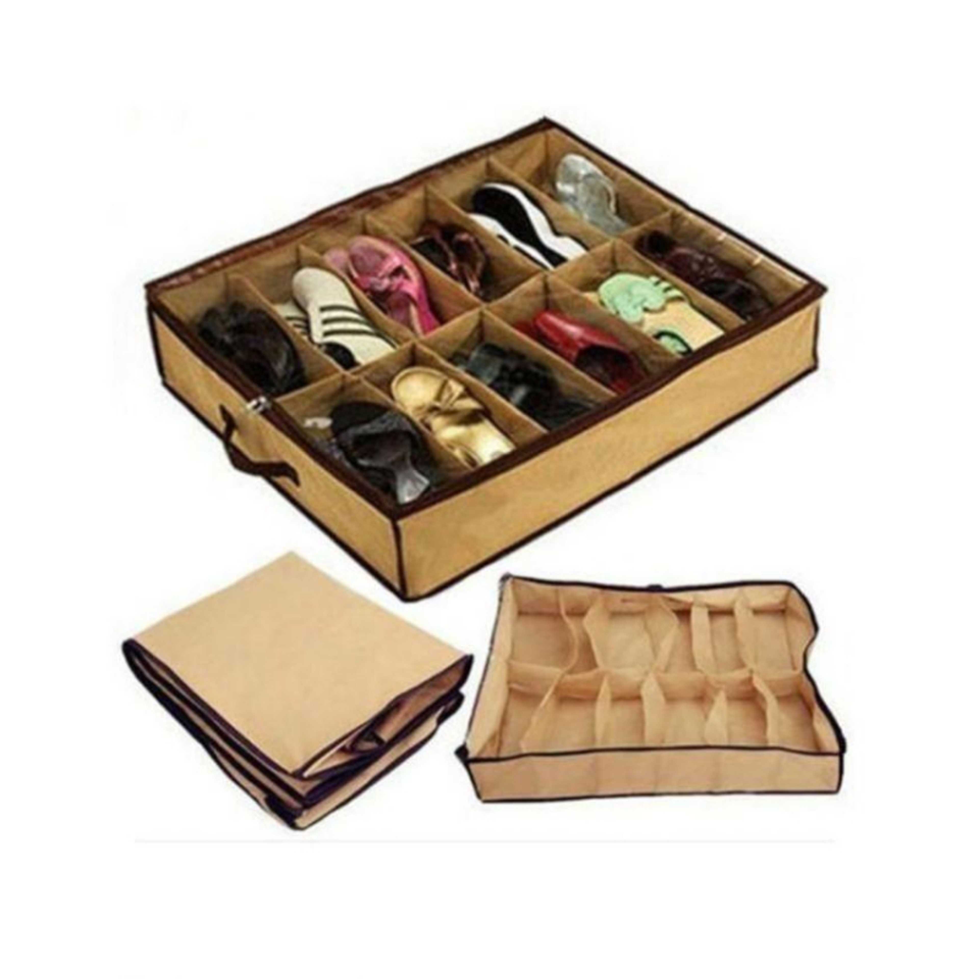 Under Bed Shoe Organizer for 12 Pair of Shoes - Brown