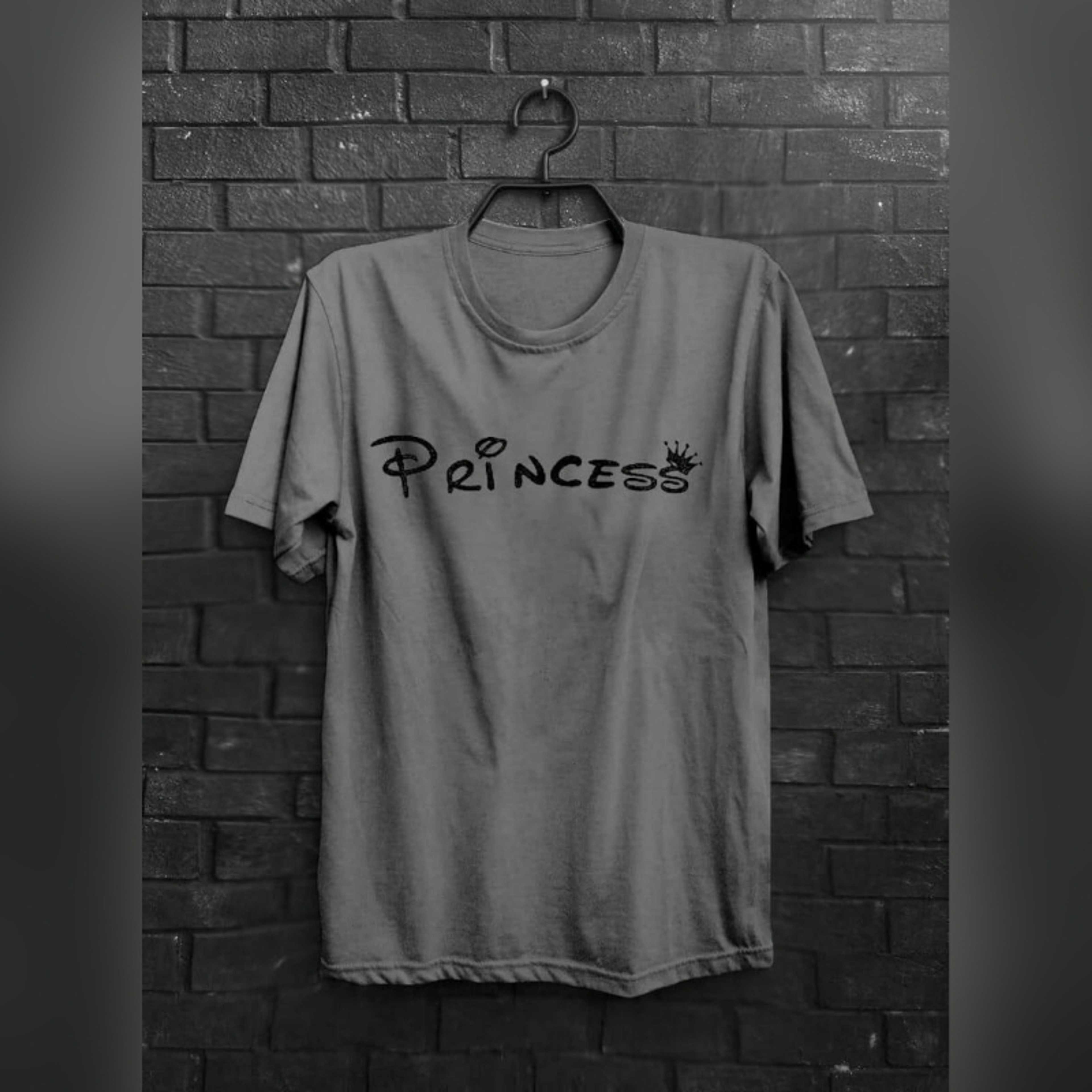 Princess Printed Round Neck TShirt For Her Grey