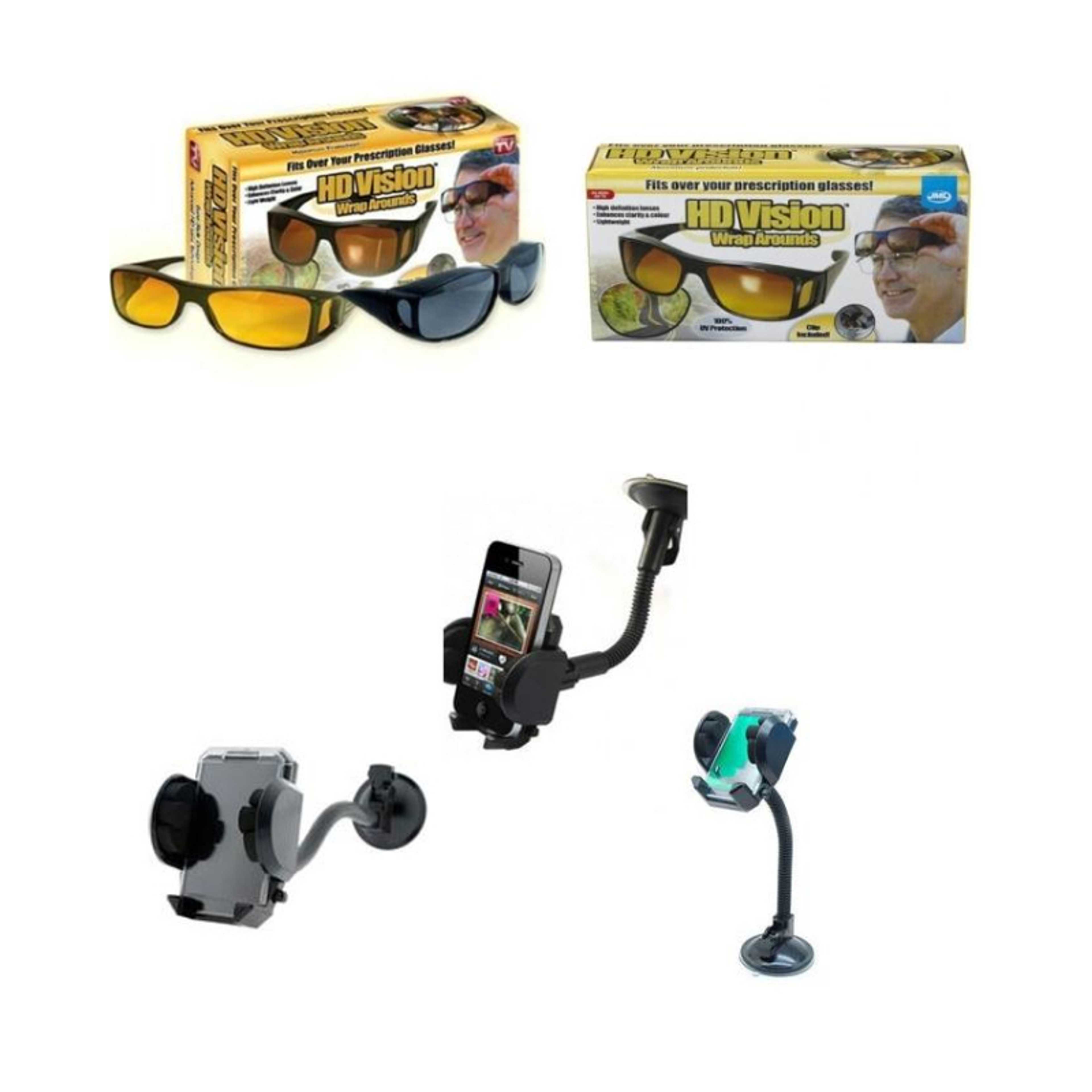 Pack of 2 - HD Vision Sunglasses & Universal Car Mobile Holder