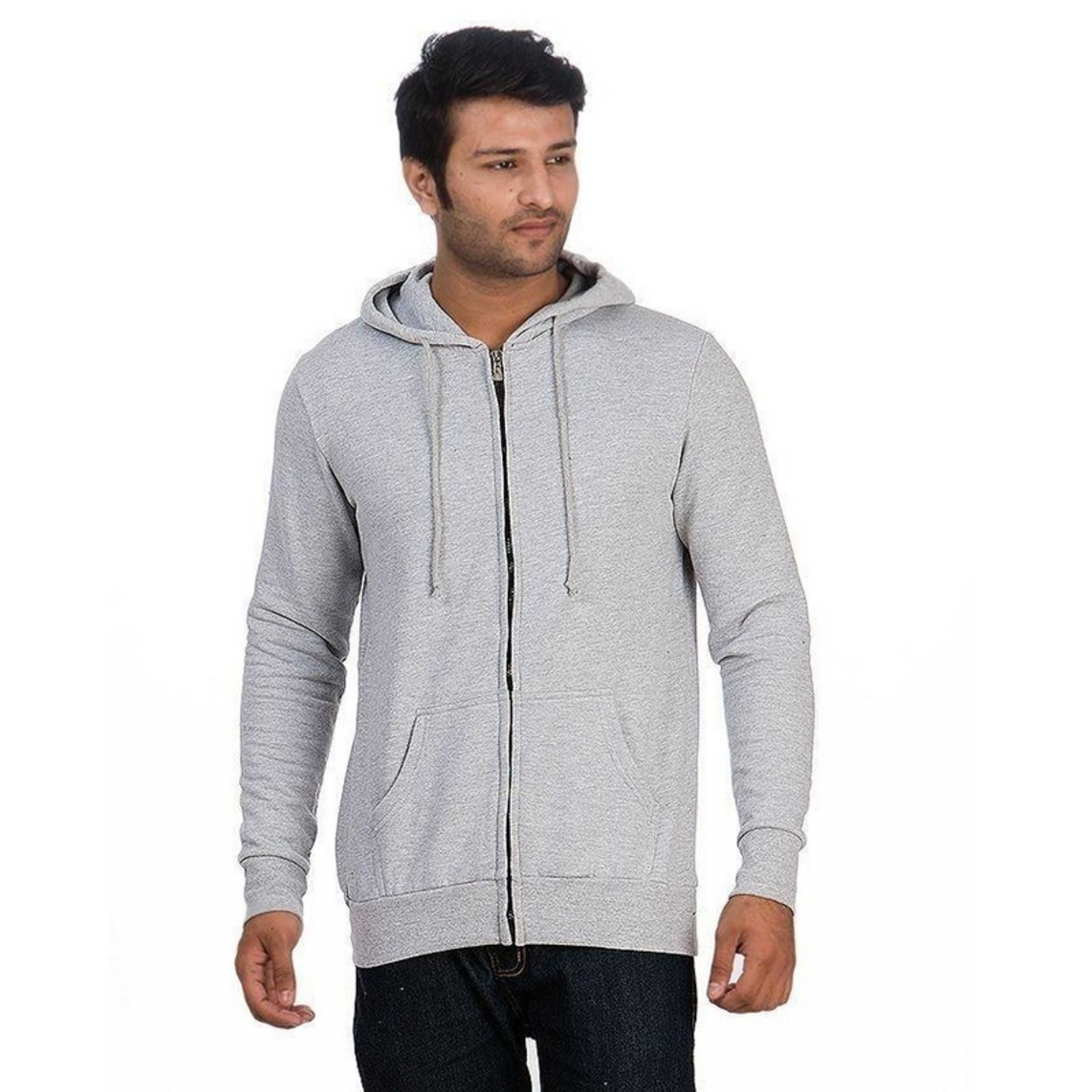 Grey Fleece Hoodie for Men - Product Main Image