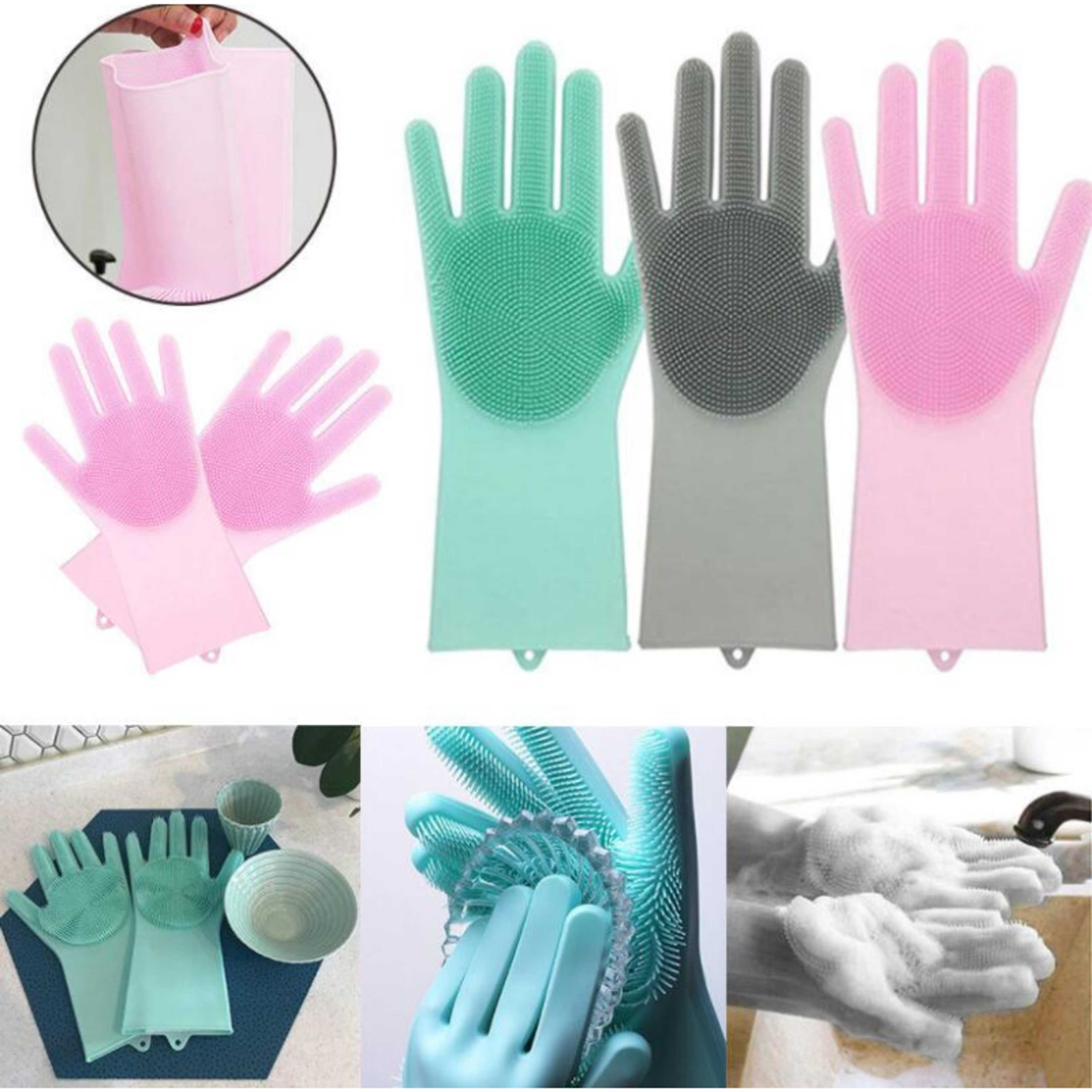Reusable Magic Dish washing Gloves with scrubber, Silicone Cleaning, Scrub Gloves for Wash Dish, Car Washing, Kitchen, Bathroom Multipurpose Usage