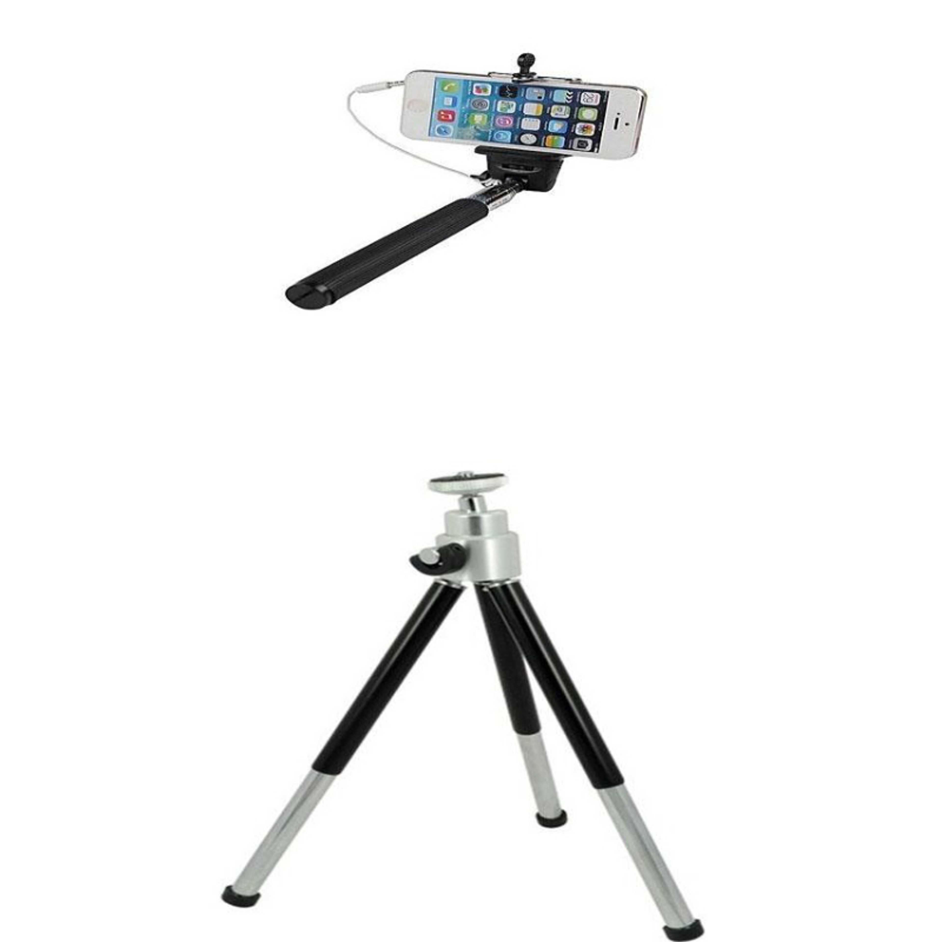 New Pack Wired Selfie Stick & Mini Tripod Stand - Black