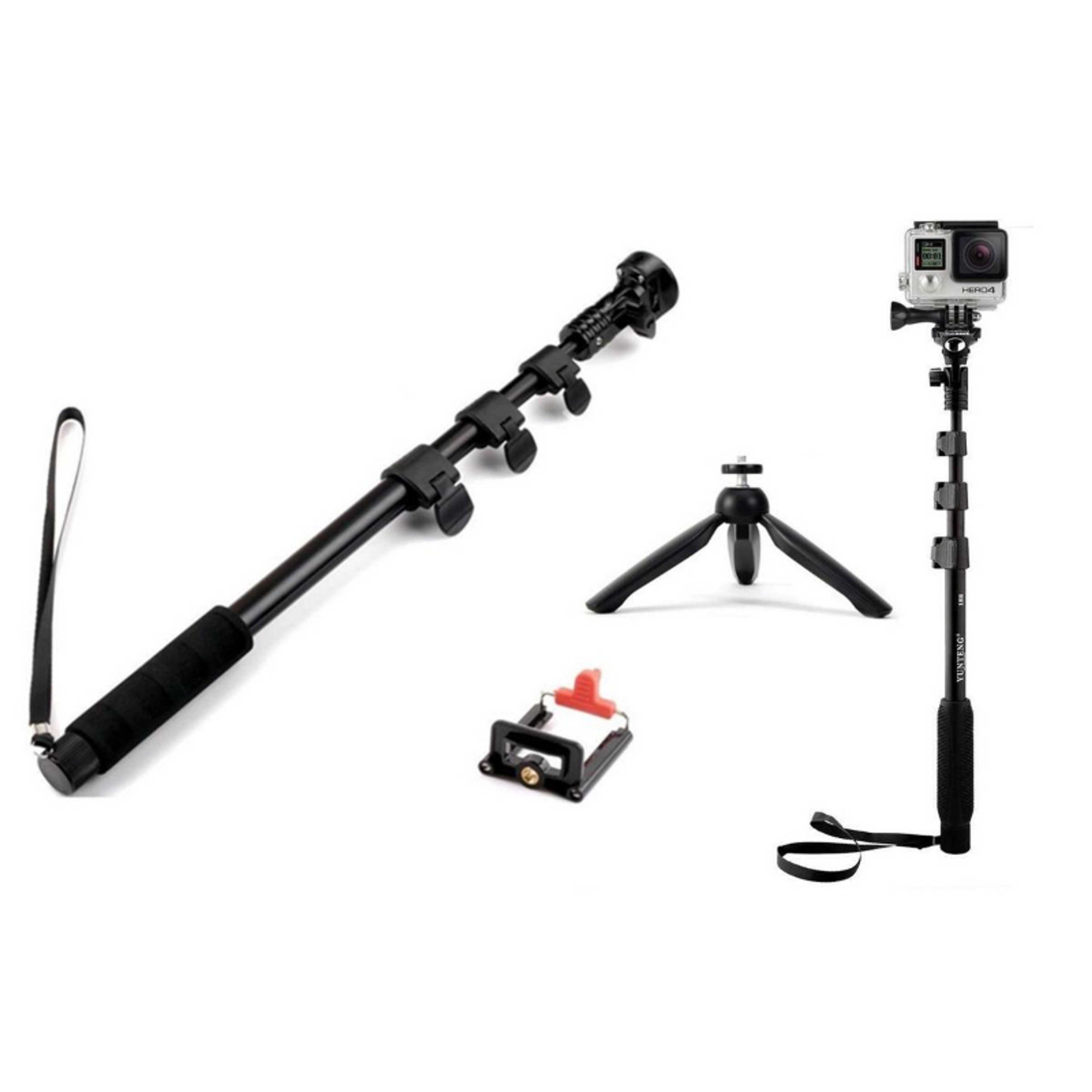 Pack of 2 - YT1288 Bluetooth Selfie Stick 4 Feet + YT228 Mini Tripod for Digital Camera / Cell Phone - Black