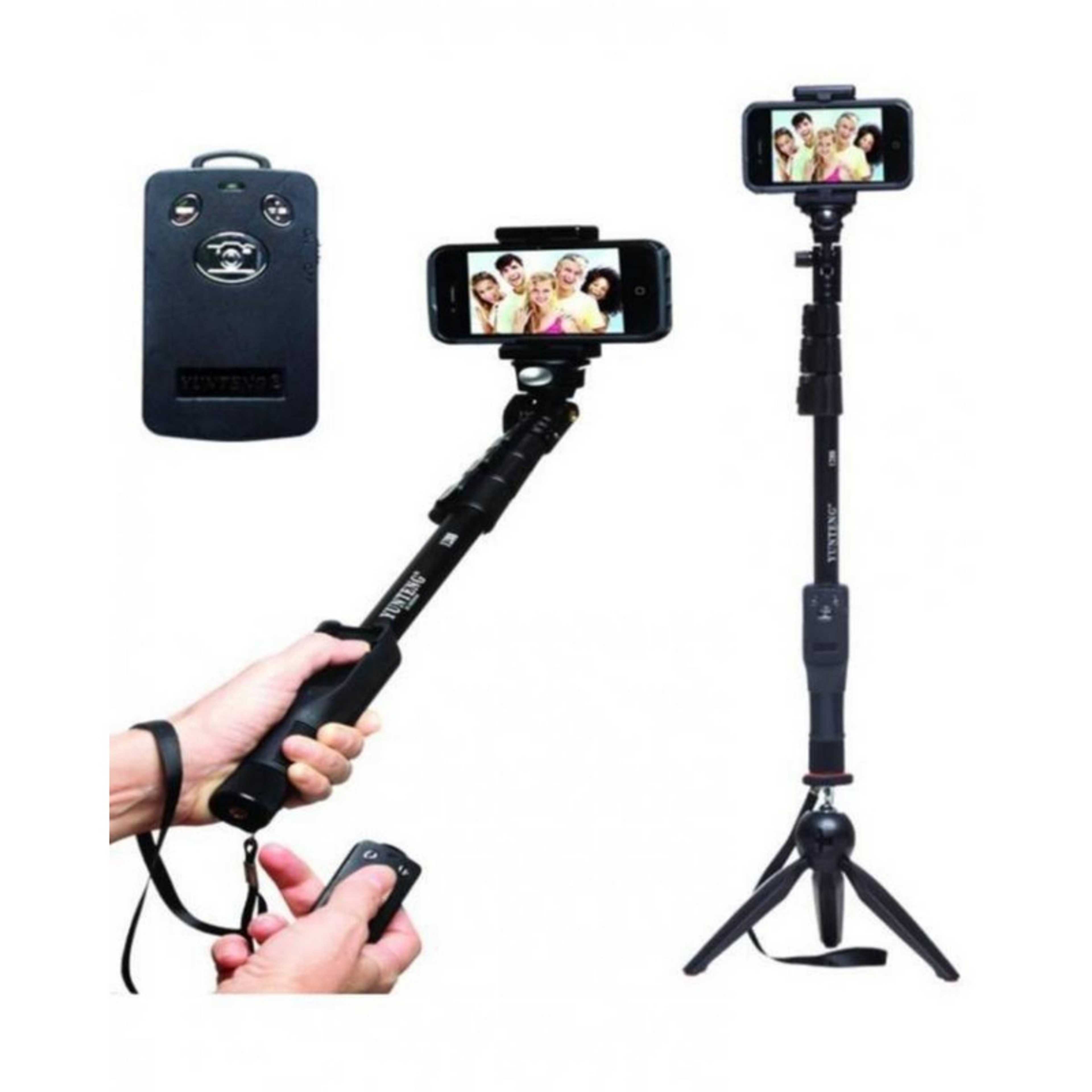 Pack of 2 - YT1288 Bluetooth Selfie Stick 4 Feet + YT228 Mini Tripod for Digital Camera / Cell Phone - Black