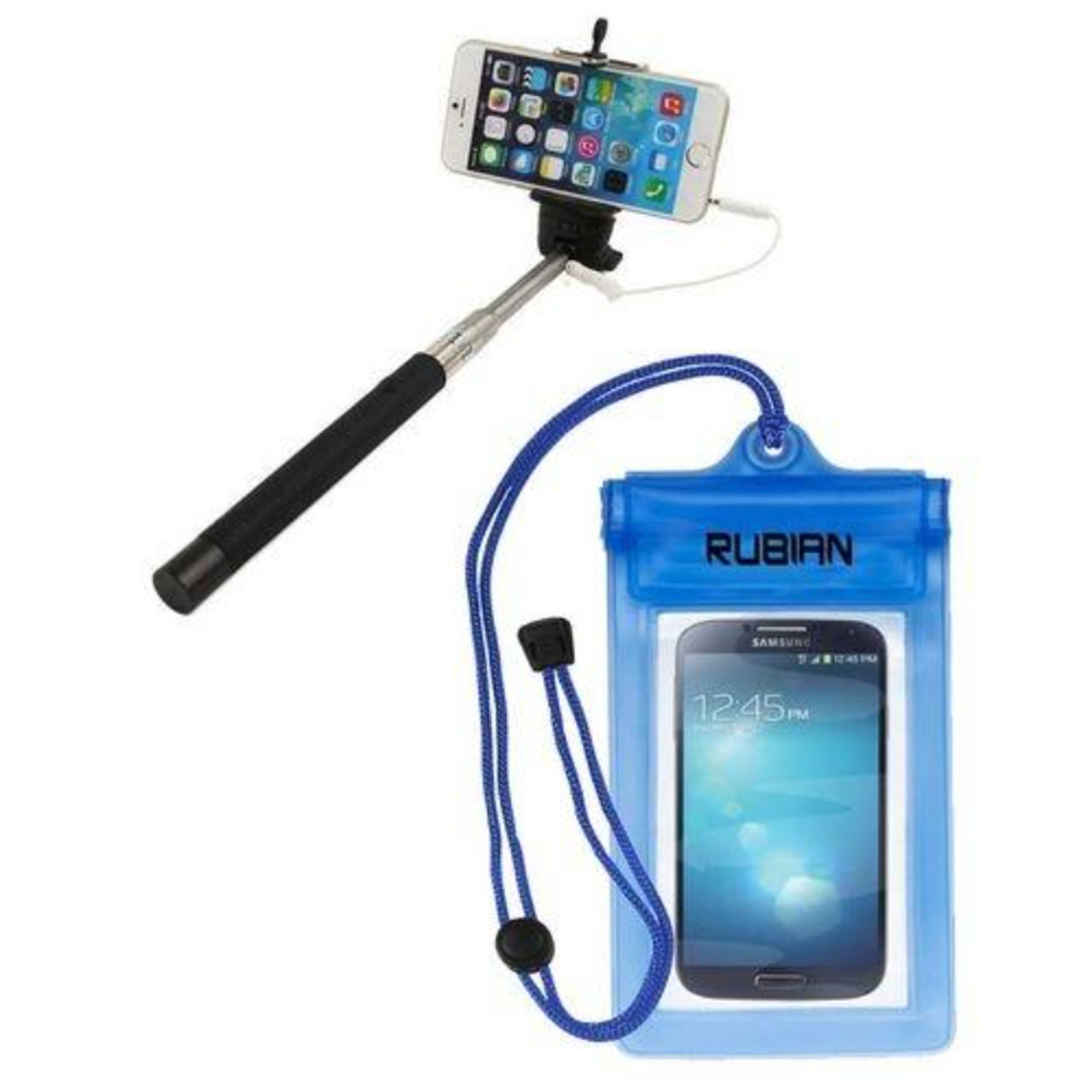 Wired Selfie Stick With Waterproof Pouch - Black