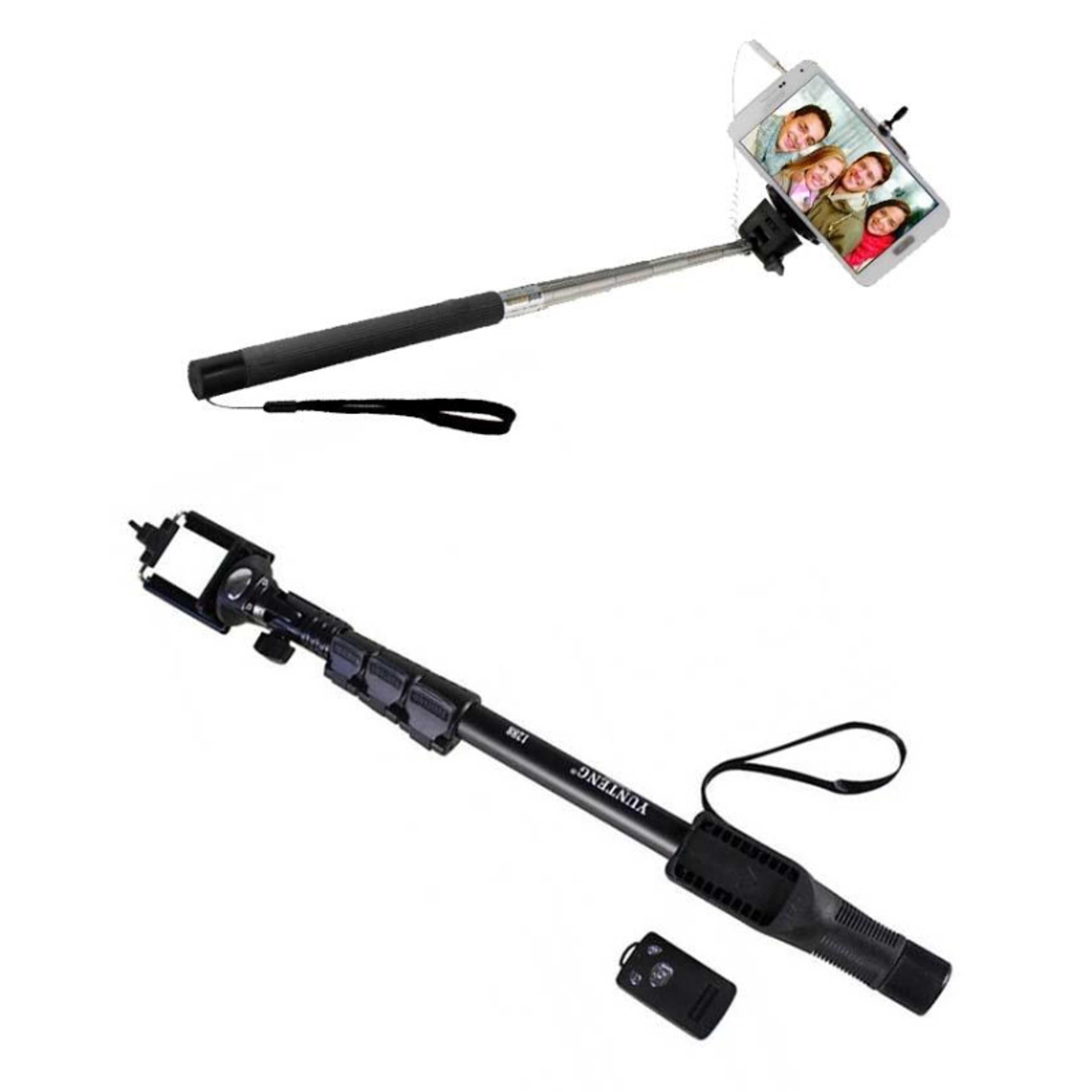 Pack of 2- YT-1288 - Professional Selfie Stick With Bluetooth Shutter - Black+Wired Welfie stick