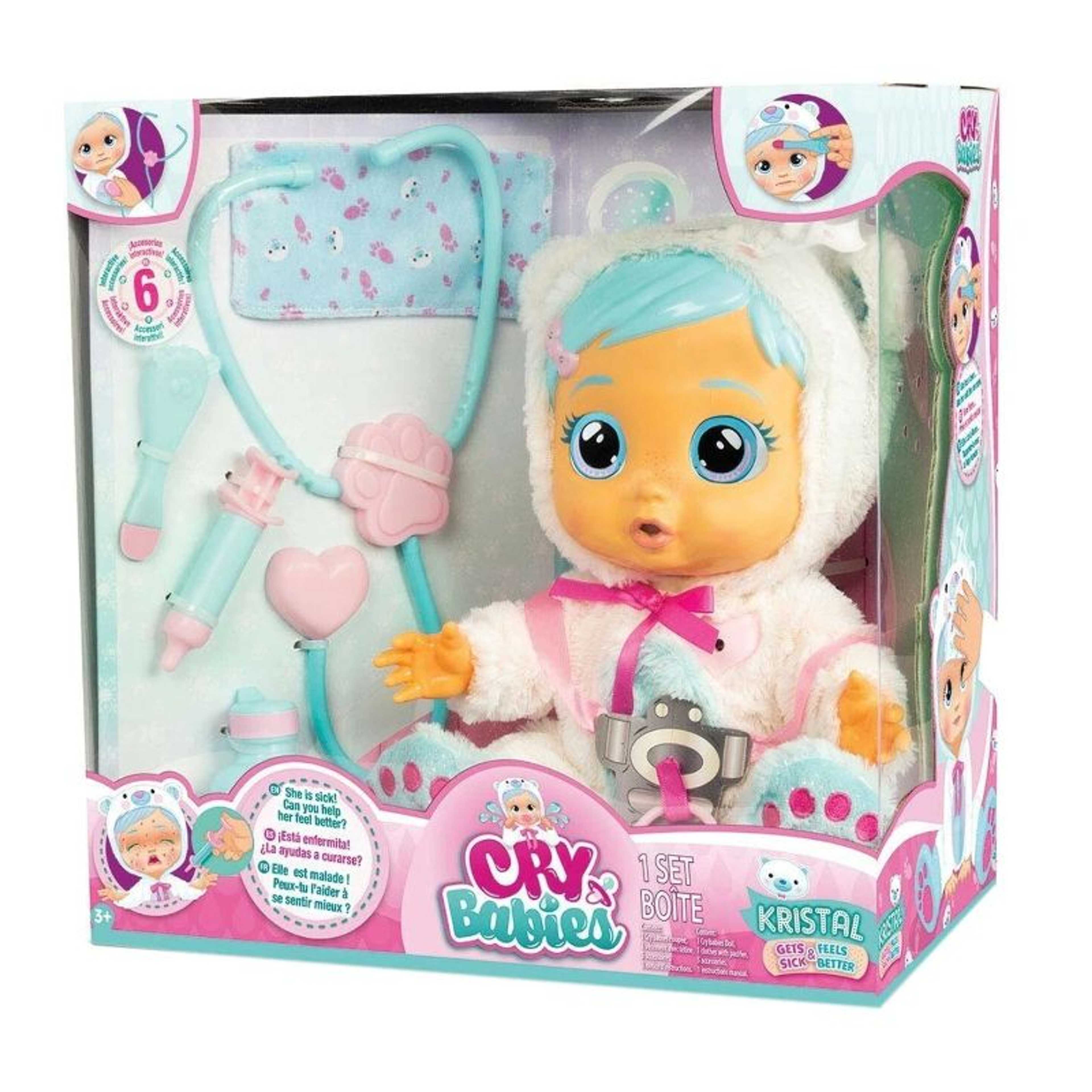 Cry Babies Kristal Deluxe Doll Set - 25 cm, Cry Babies Kristal Gets Sick & Feels Better Deluxe Doll Set