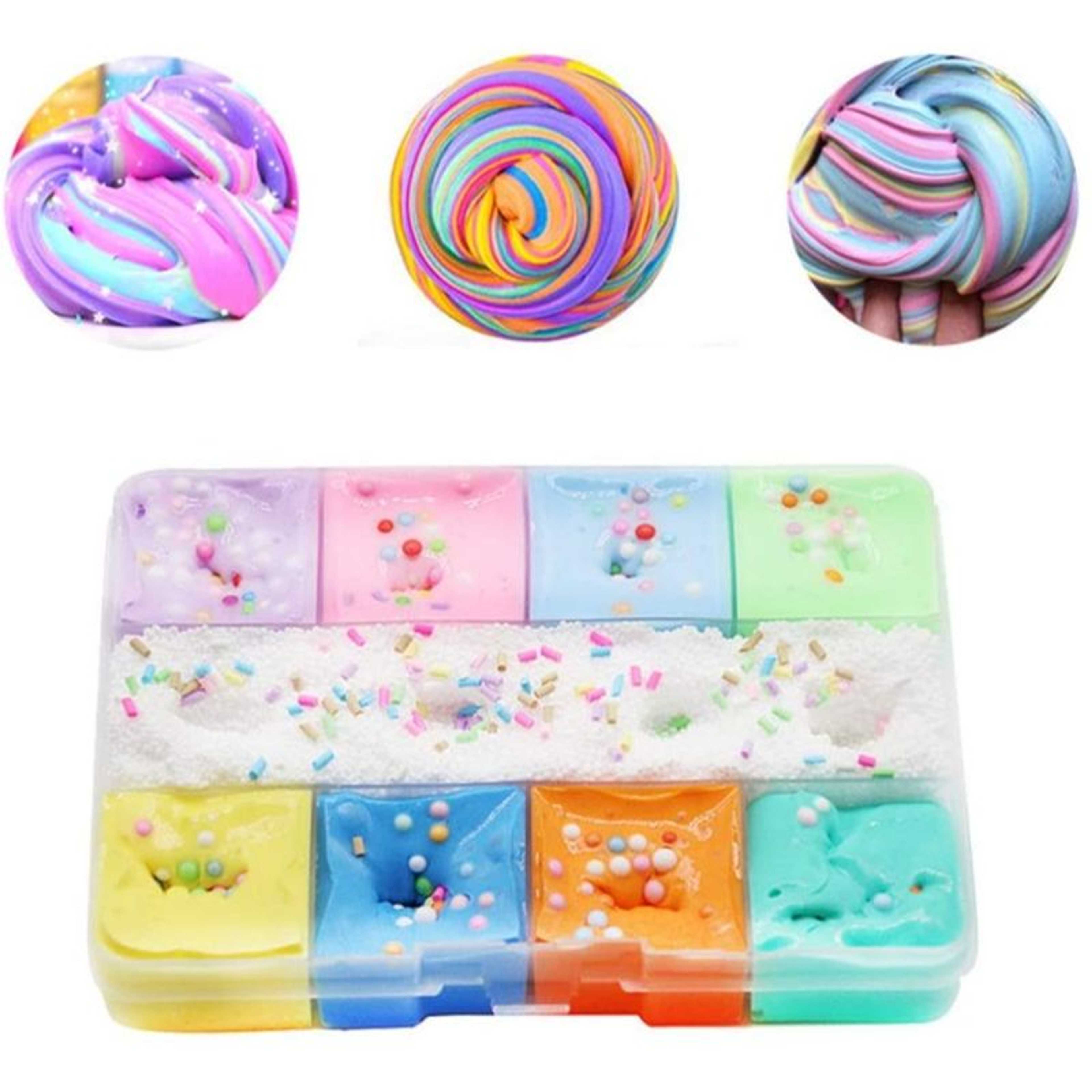 9 Color Mixing Mud Slime Kit 120grams, 9 Grids Fluffy Slime Fluffy Putty Foam Slime Kit, Multicolored Stress Relief Toy Super Soft and Non-Sticky Slime