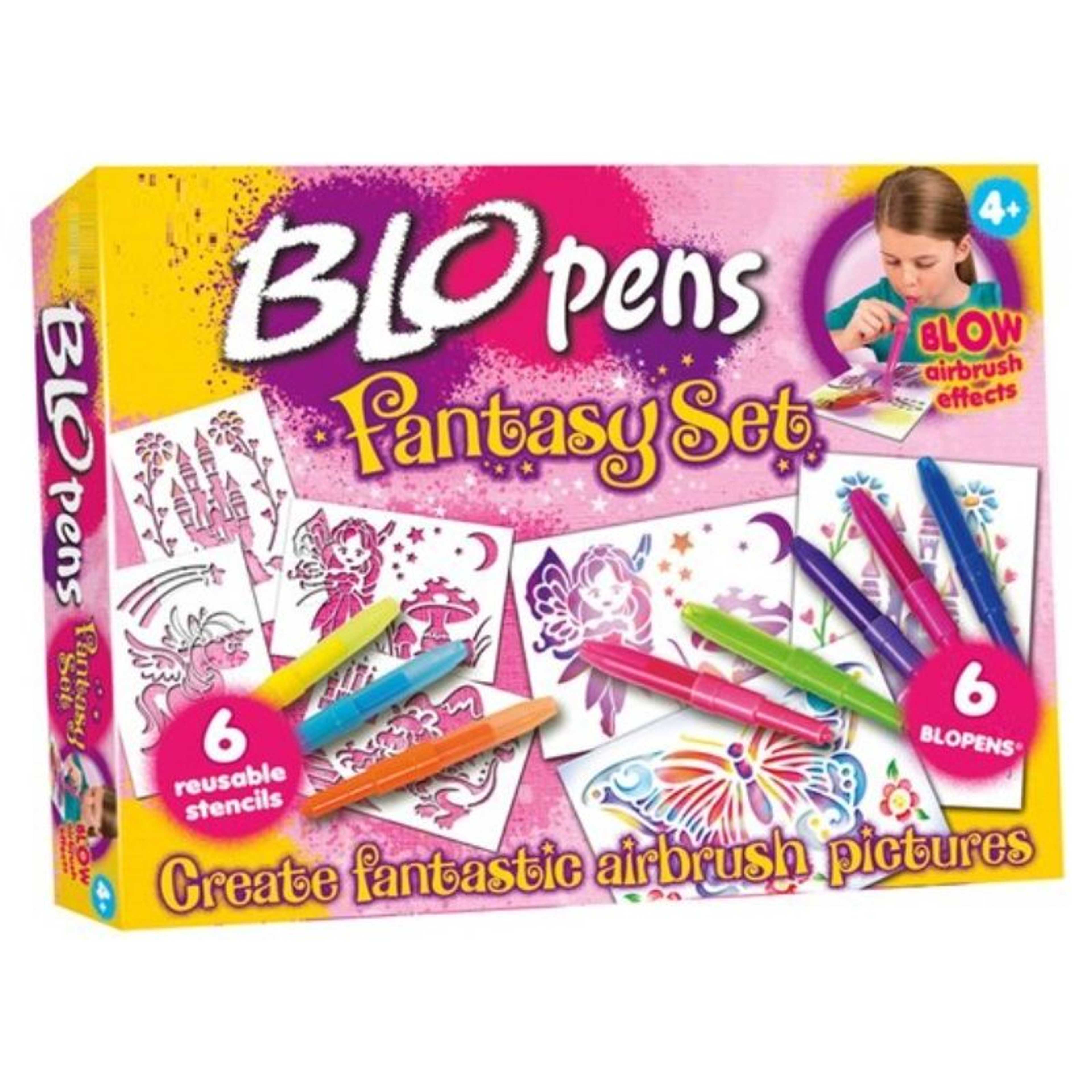 Blo Pens Set, 6 Blo Pens and 6 Reusable Stencils Set