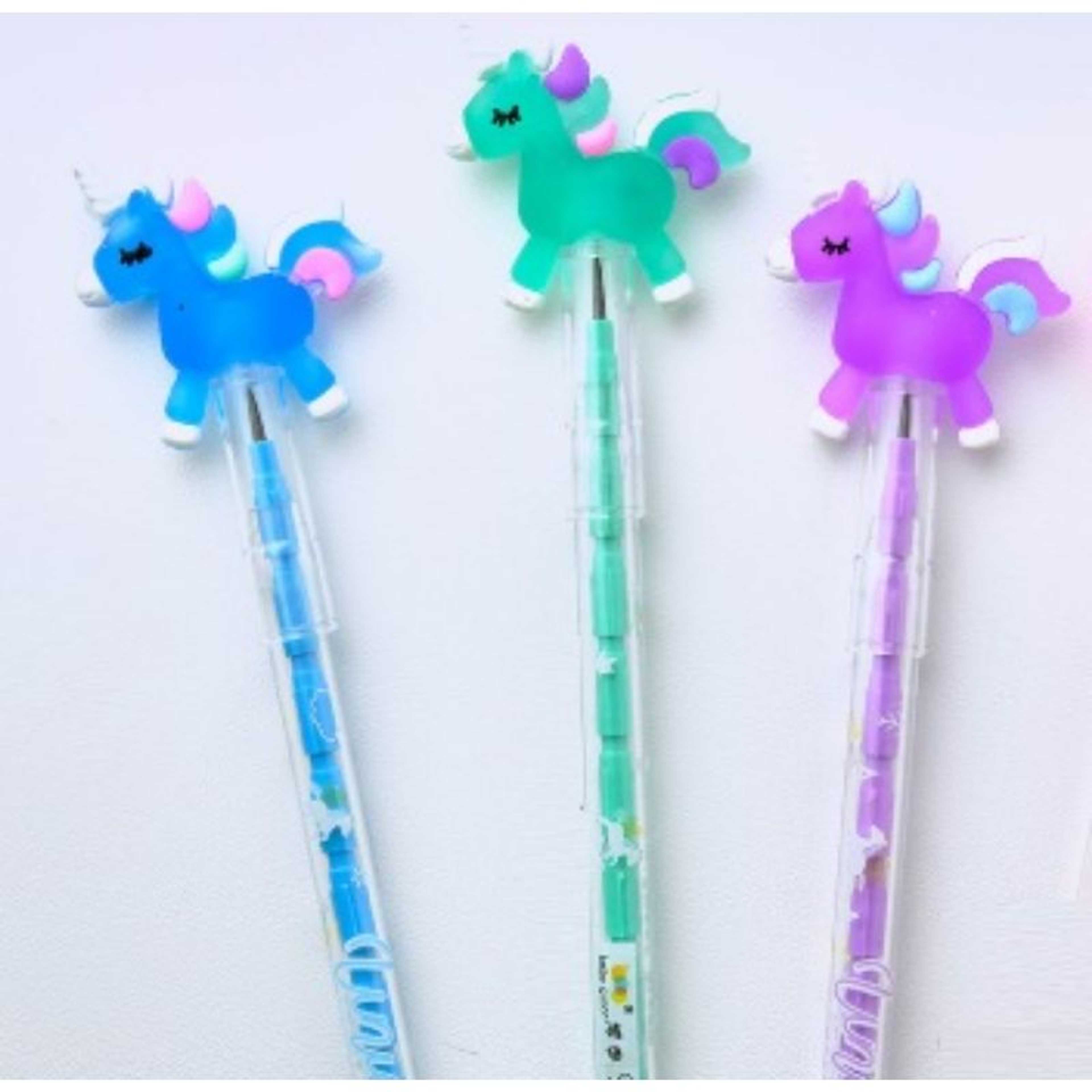 Pack of 4 - Unicorn Stacking Pencils, Stacking Non-Sharpening Pencil for Kids