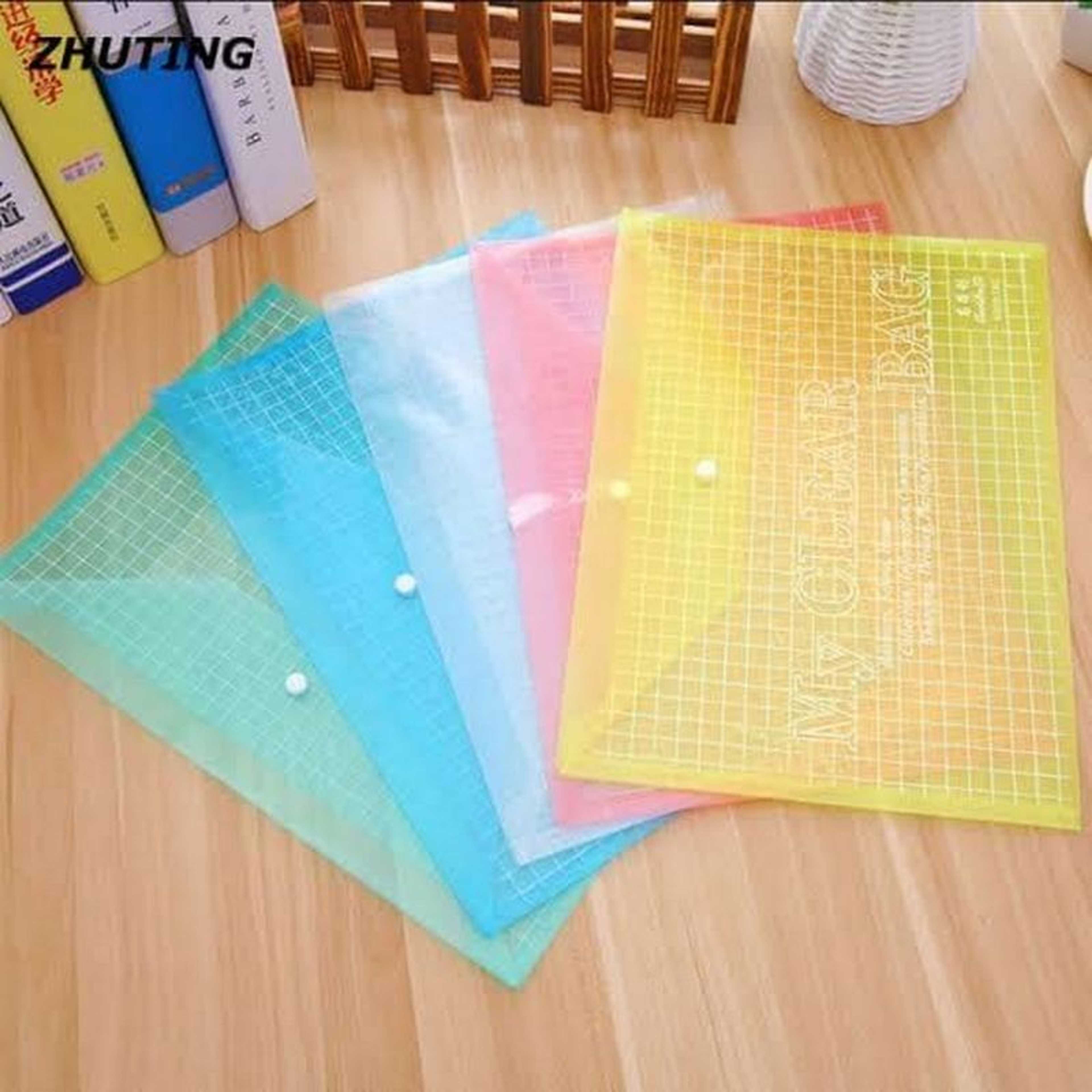 Pack of 6 - Random Color Plastic Clear Bag A4 Size Documents File, A4 Document Organizer, Plastic Folders for File,Transparent My Clear Bag,Office Supplies File Folders for School and Office