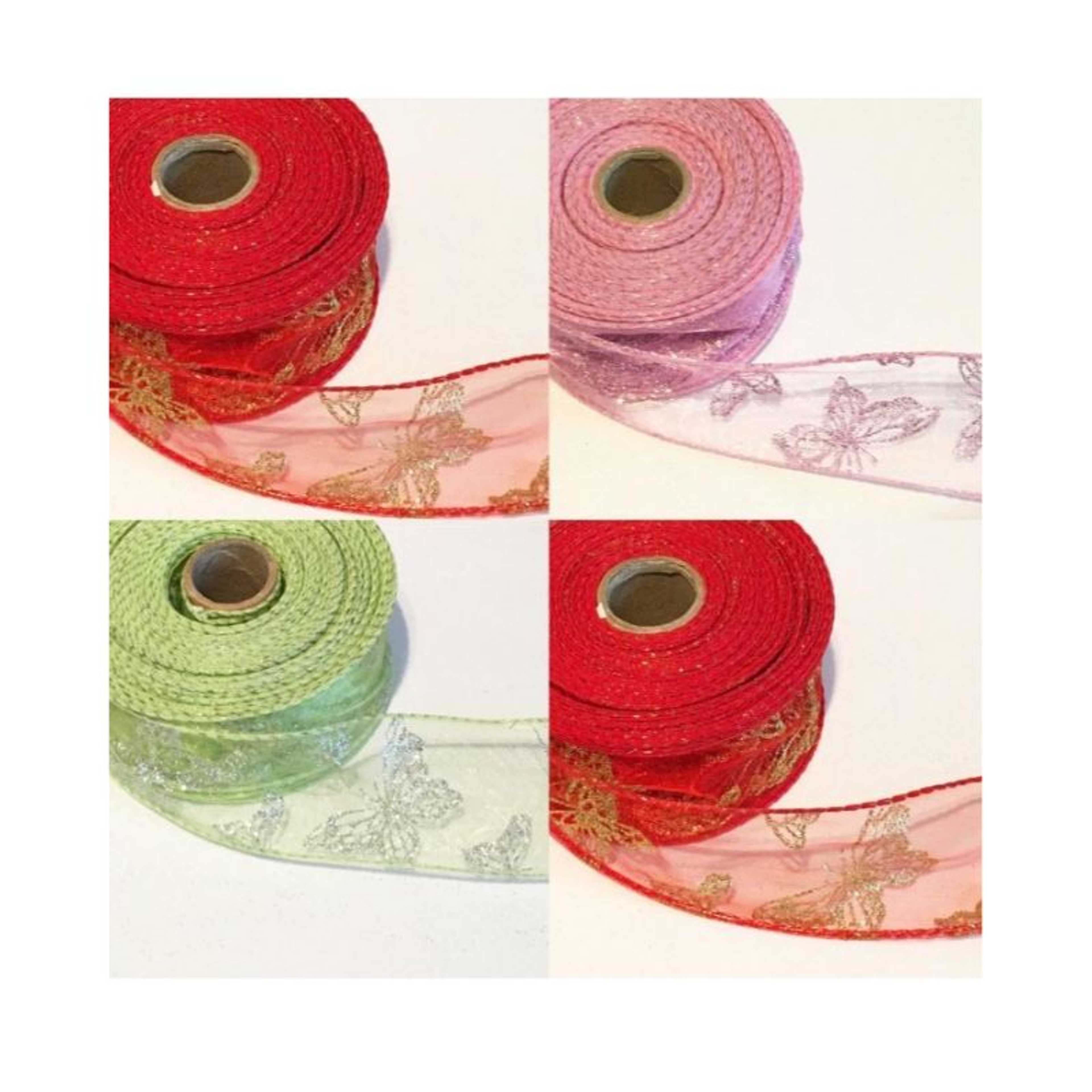 Pack of 4 - Assorted color Decorative Wired Edge Organza Ribbons