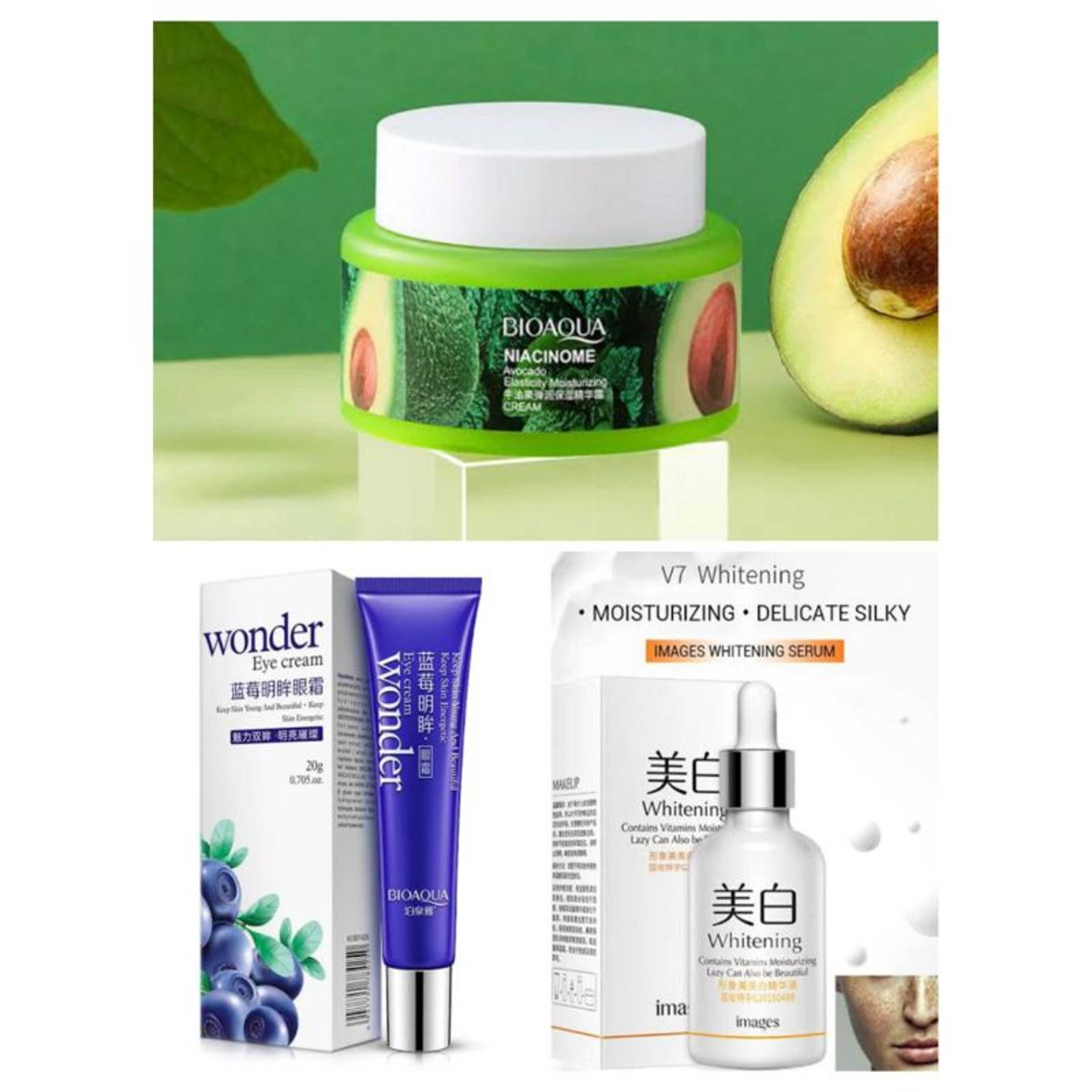 BIOAQUA 3 Pcs Anti Acne Removal Face Care Acne Treatment Set bioaqua wonder eye cream images serum and avacado face - Product Main Image