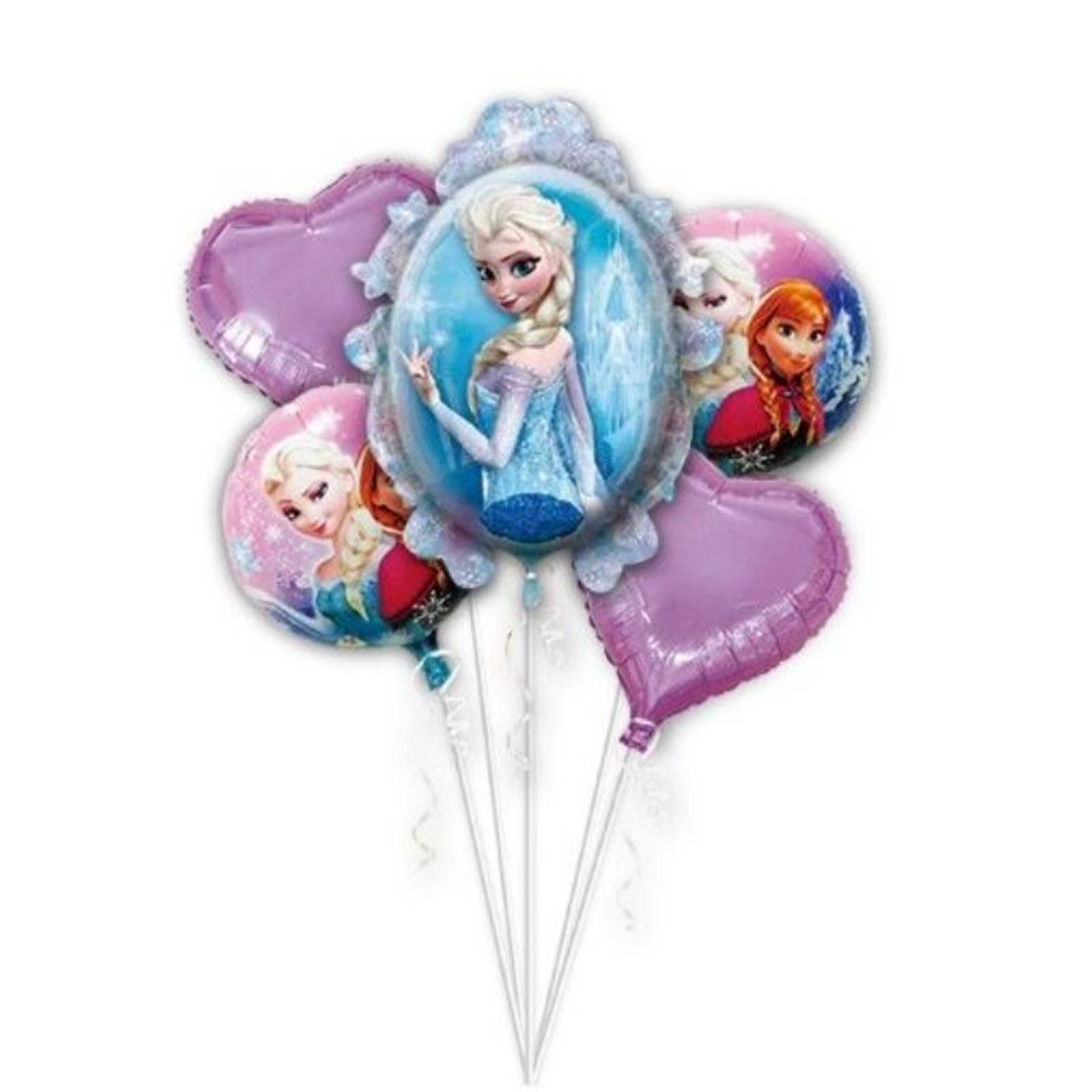 Frozen Elsa & Anna Cartoon Foil Balloon Set - 5 Pieces For Birthday Party,-(K.S.) - Product Main Image