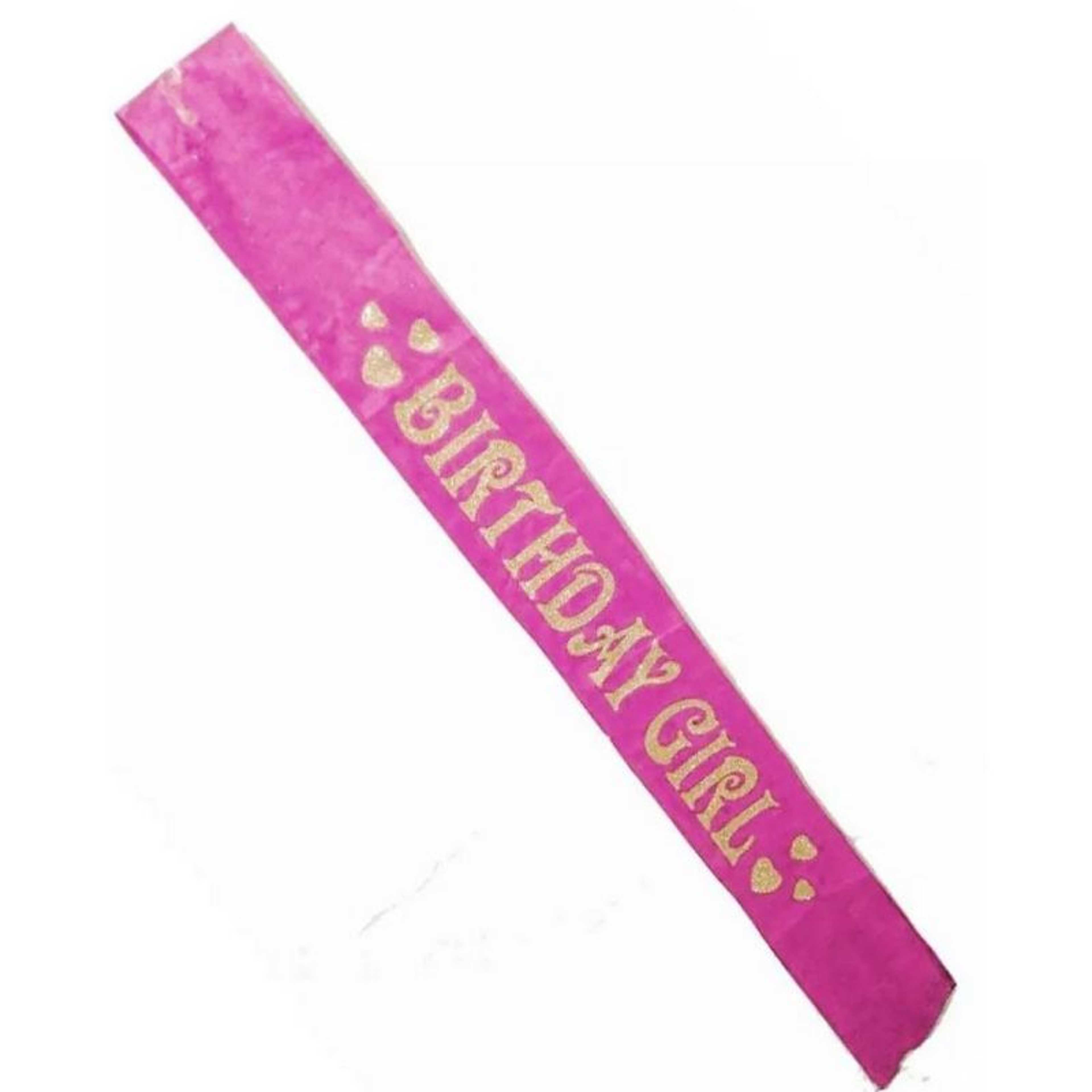 (Dark Pink) Birthday Girl Sash (Red / Black / White / Pink / Golden Color) Happy Birthday Party Decoration,-(K.S.) - Product Main Image
