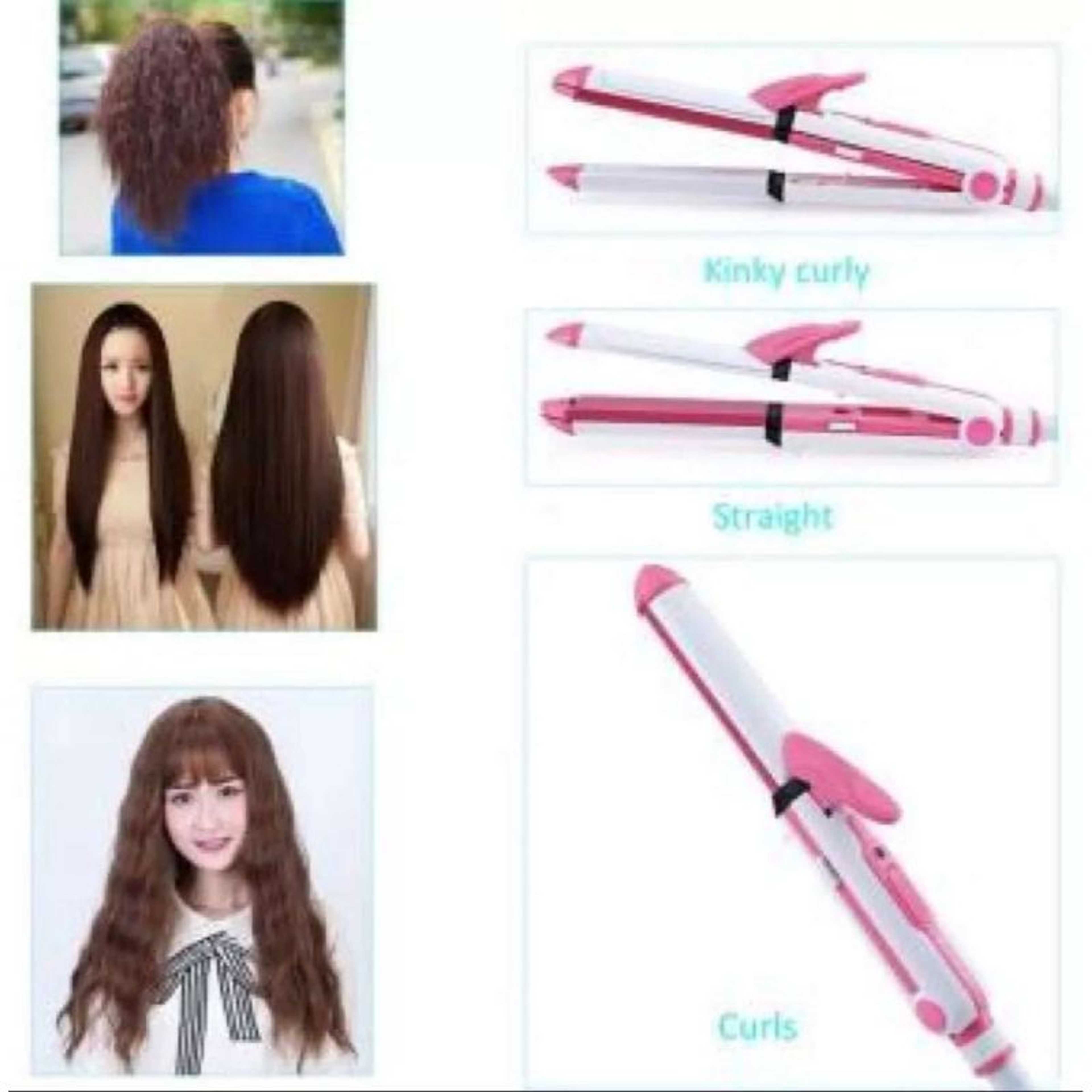 KM 1291 Hair Styler Professional 3in1 Hair Straightener Curler and Crimper Iron