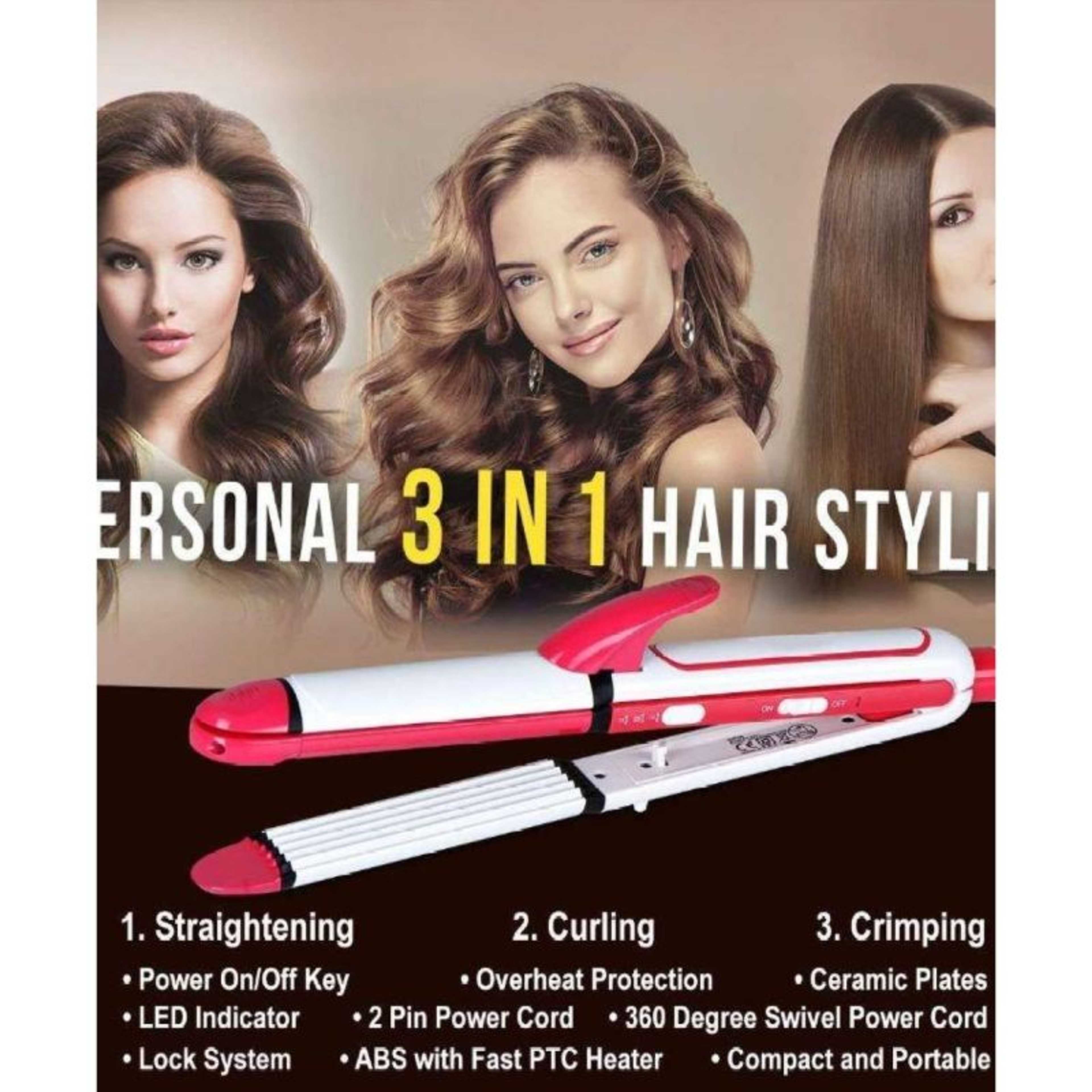 Kemei KM 1291 3in1 Hair Straightener Cum_Curler And Crimper Iron