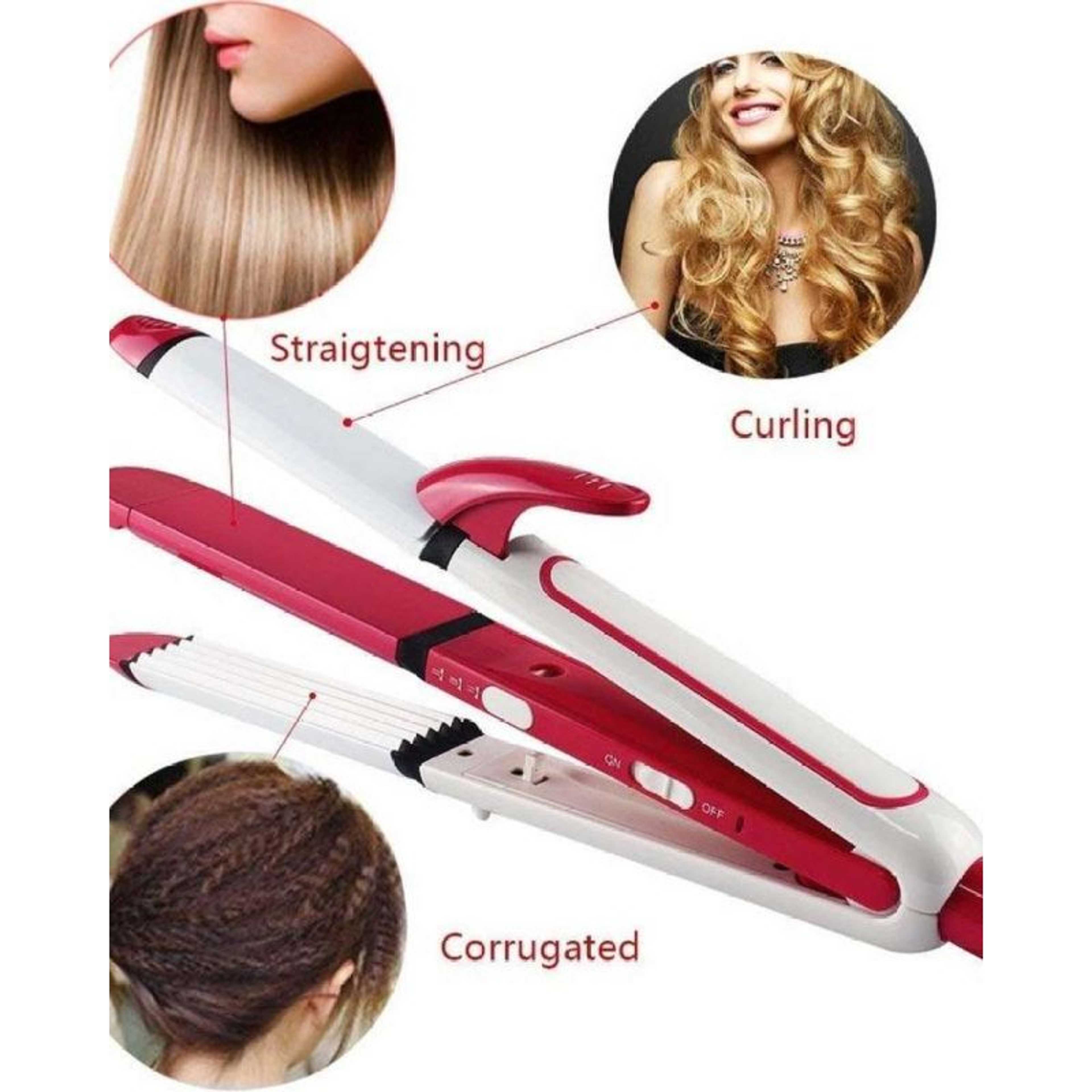KM 1291 3 in 1 Hair Straightener Curler And Crimper Iron