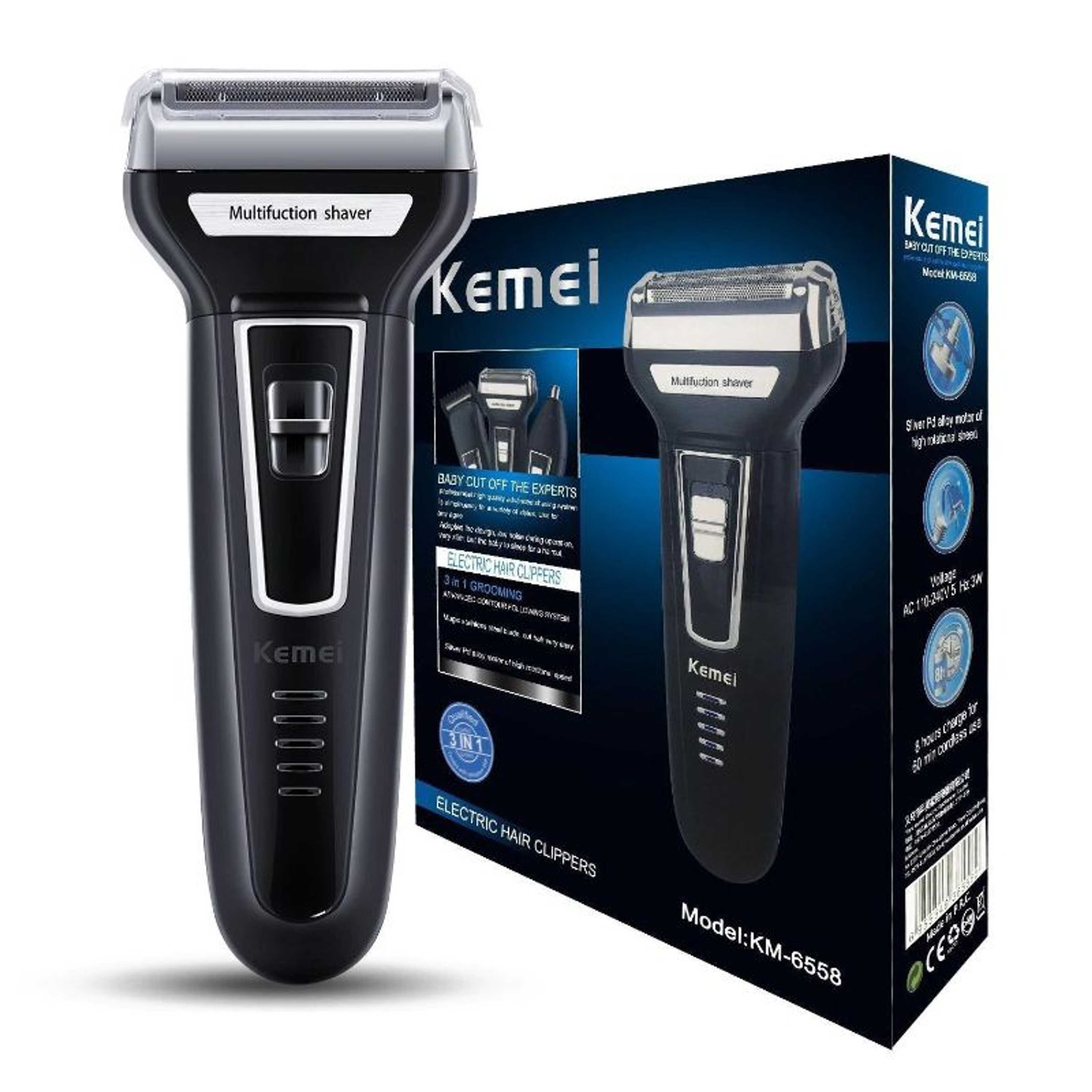 Kemei KM - 6558 Reciprocating Three Blades Electric Shaver - Black EU - Product Main Image