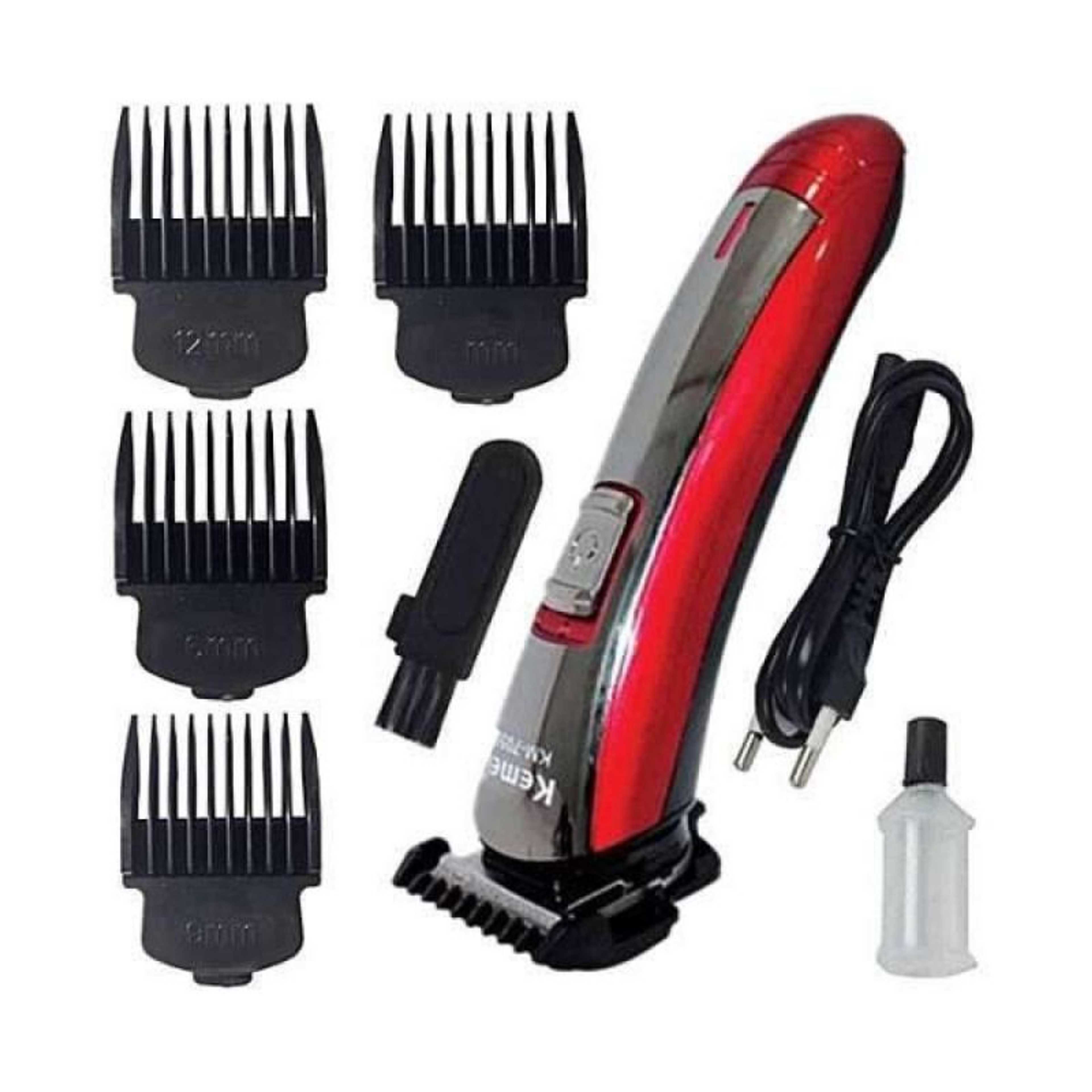 [IMPORTED] Best High Quality KM-7055 Kemei All In 1 Electric Rechargeable Hair Trimmers, Beard & Moustache Hair Grooming & Clippers Set For Men With 7 Days Money Back Guarantee (30 Days Warranty) Upto 25% Off - Red - Product Main Image