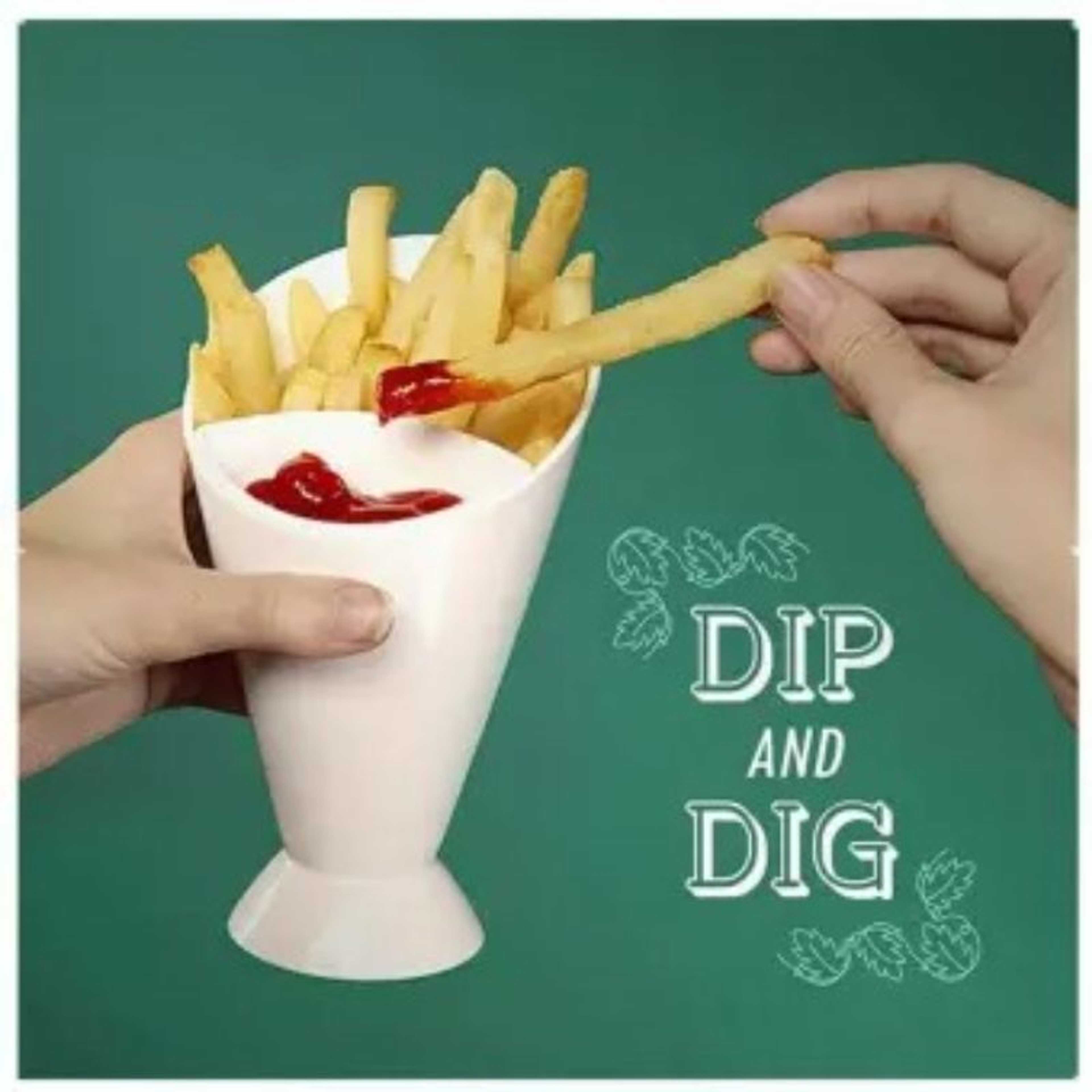 Dipper Fry Snack Cone Stand French Fries Sauce Ketchup Dip Holder Container Cup