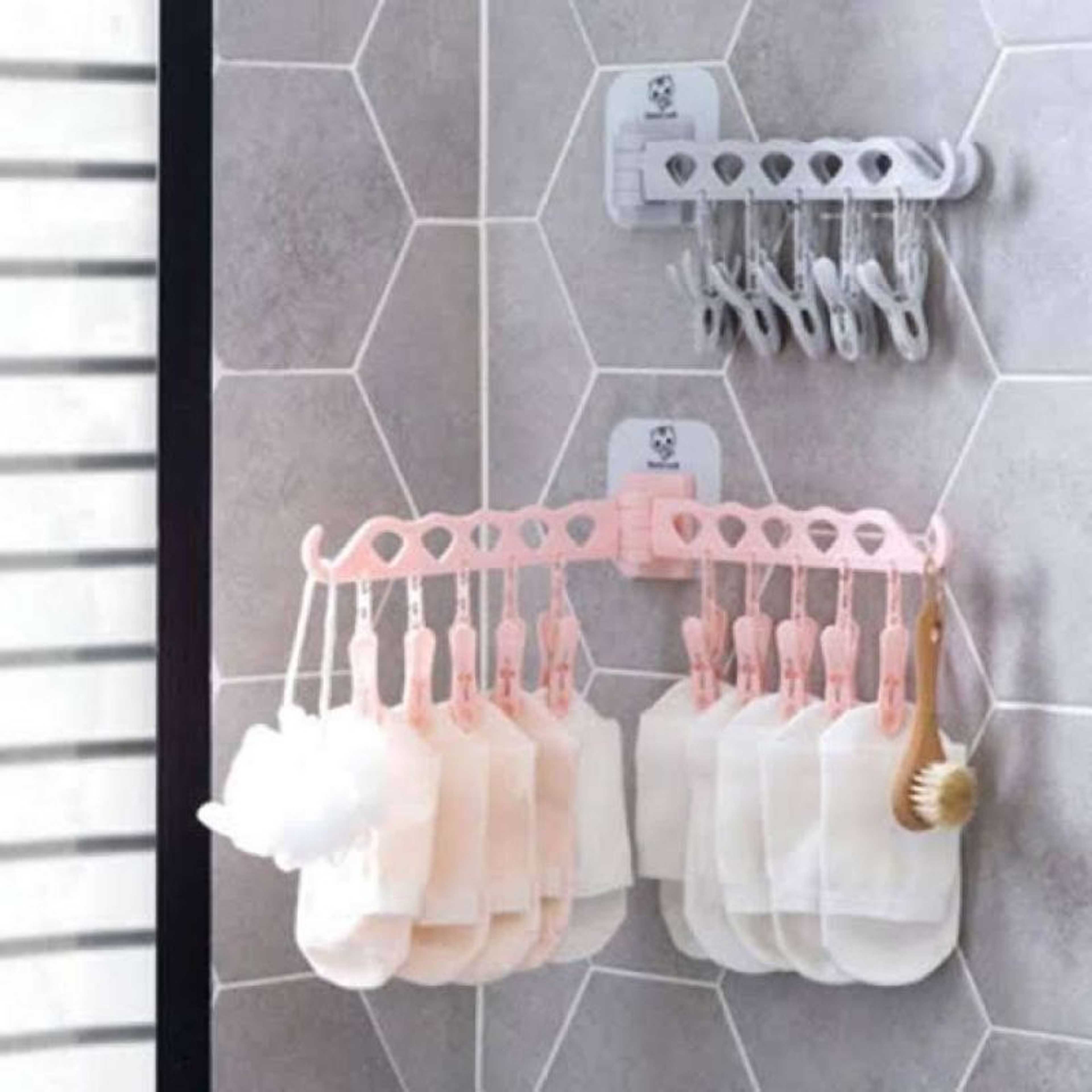 Multifunction Self Adhesive 10 Clips Hanging Socks Hanger | Clothes Drying Rack ,Foldable Laundry Hanger Drying Rack for Underwear Hanger or Bras, Lingerie, Clothes,Towel,Scarf.