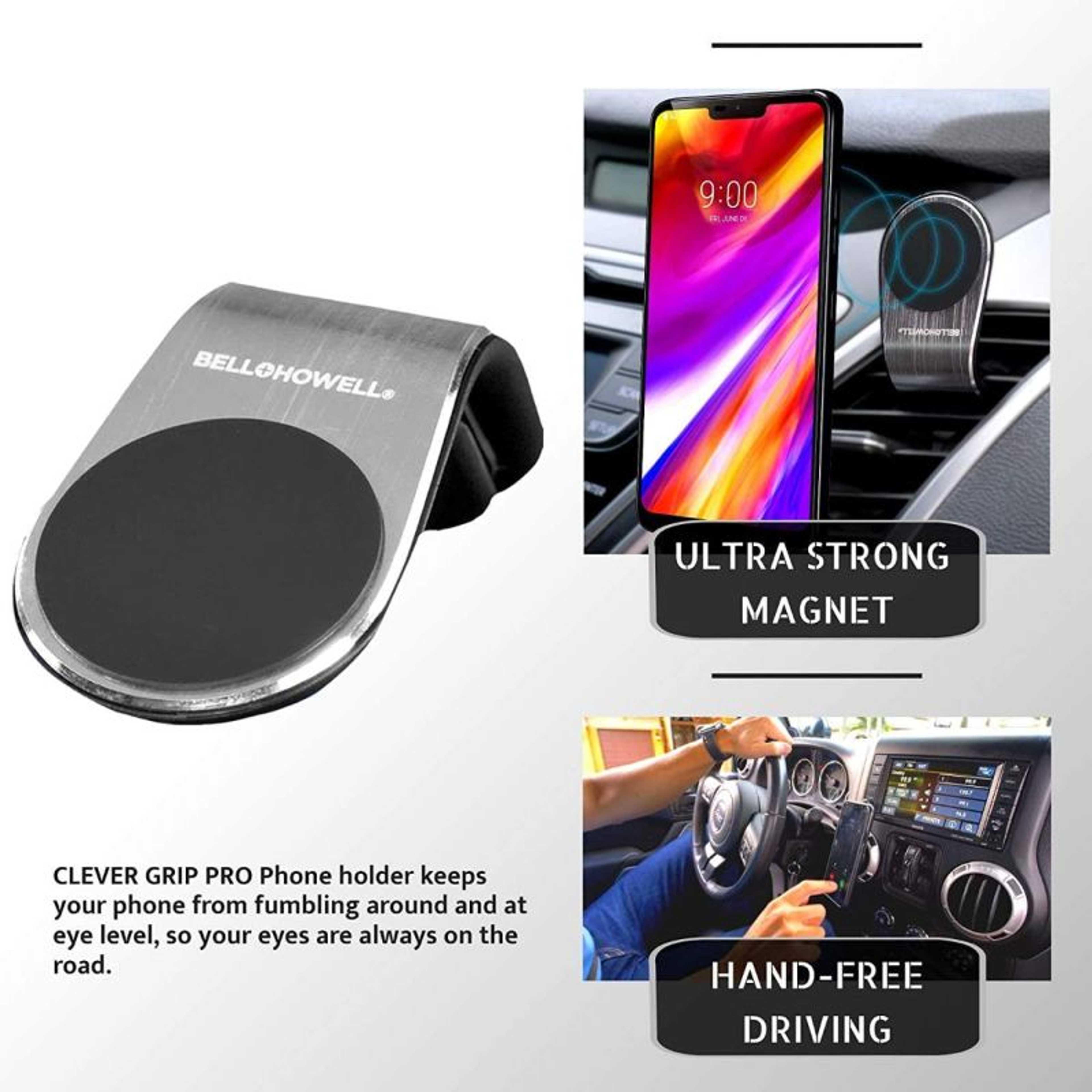 Bell+Howell Clever Grip Pro Universal Air Vent Magnetic Smart Phone Holder for Car, Rotates 360 with Strong Grip and Powerful Magnet