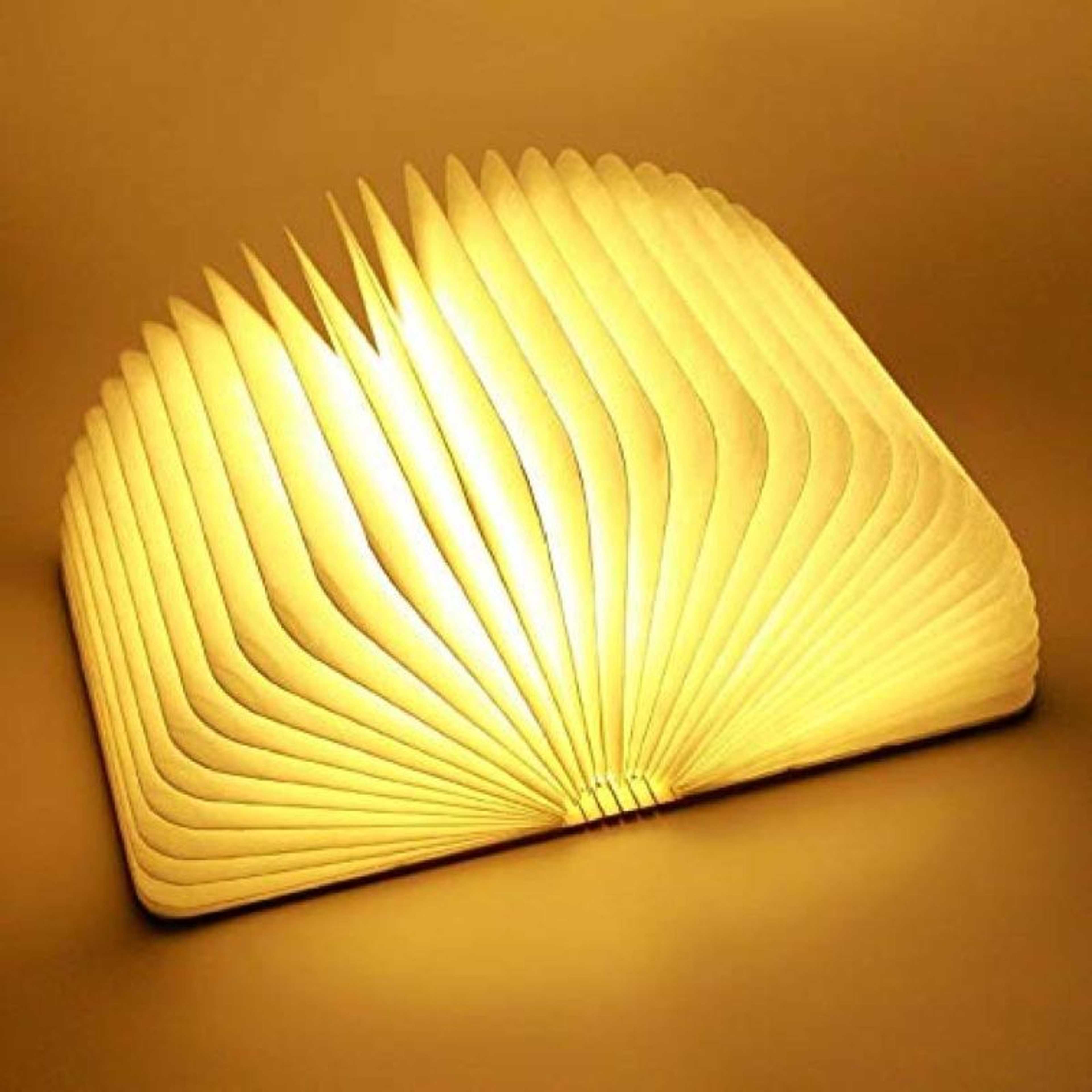REDDR USB Rechargeable Warm White LED Wooden Folding Mini Book Shape Light Desk Night Lamp for Living Room Decore - Product Main Image