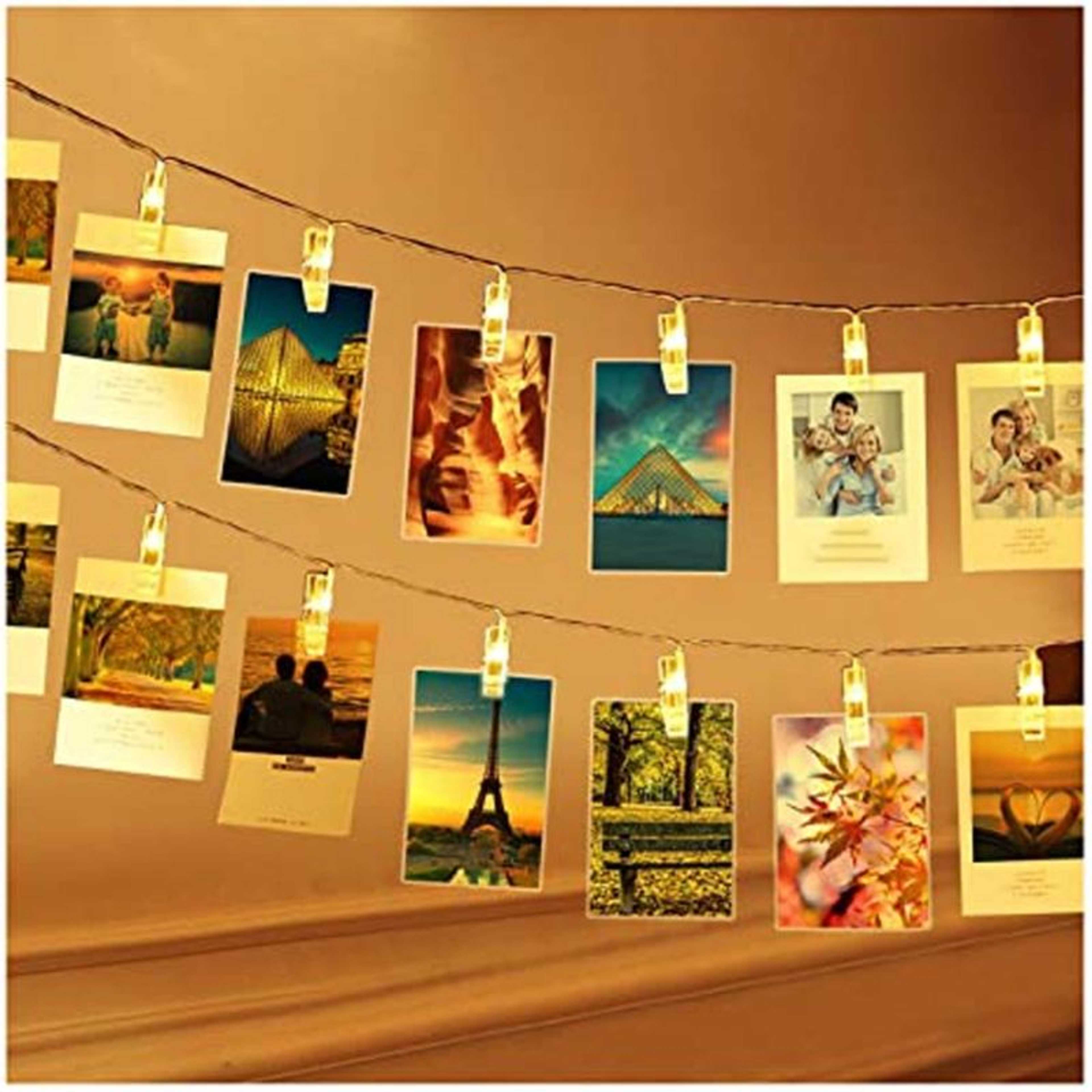 10 Ft 20 LEDs Photo Clips String Lights - Battery Powered Fairy Twinkle Light with Clips for Hanging Photos Pictures Cards & Artwork, for Bedroom Home Decoration (Warm White)