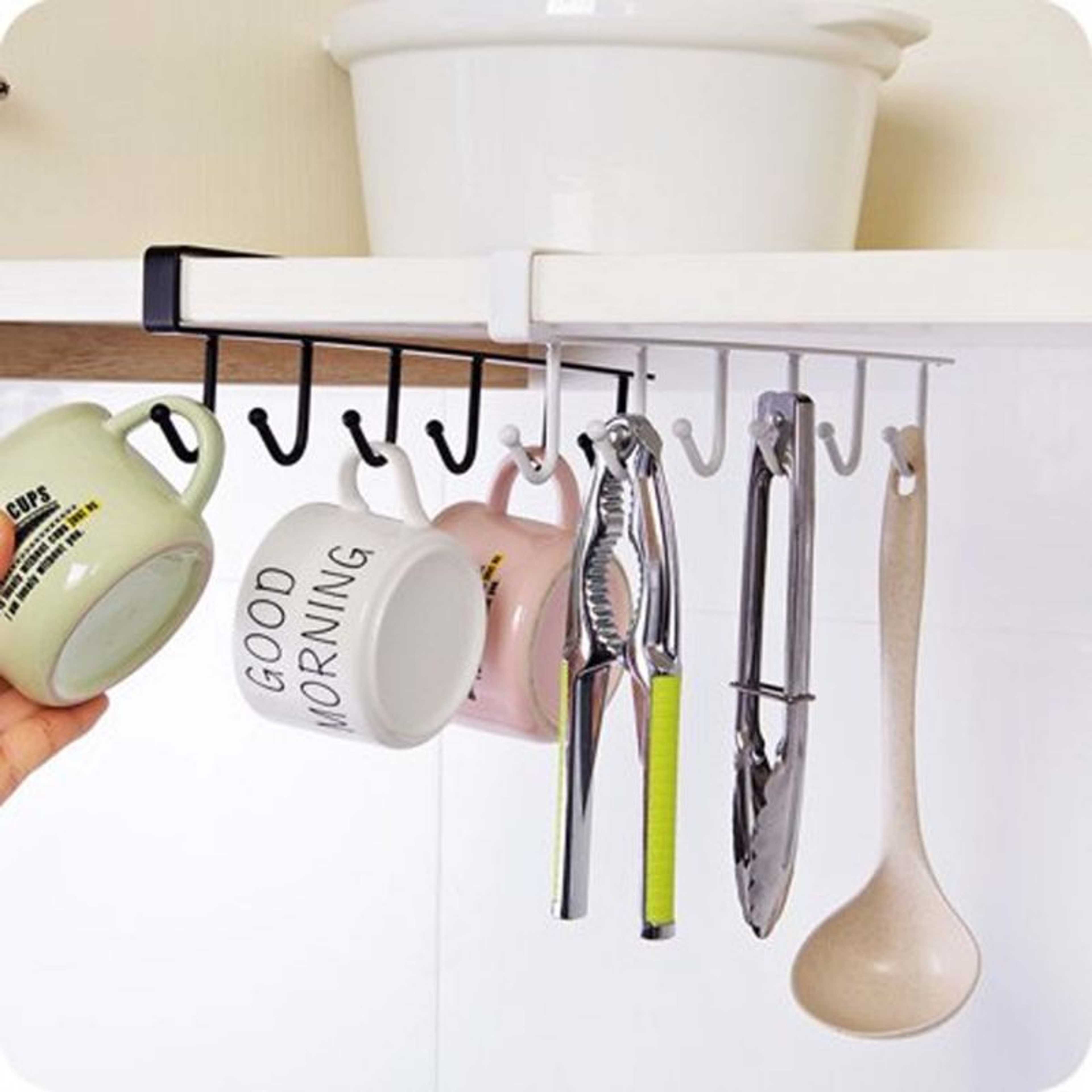 6 Hooks Cup Holder,Hang Kitchen Cabinet Under Shelf Storage Rack Organiser Hook,Space-Saving