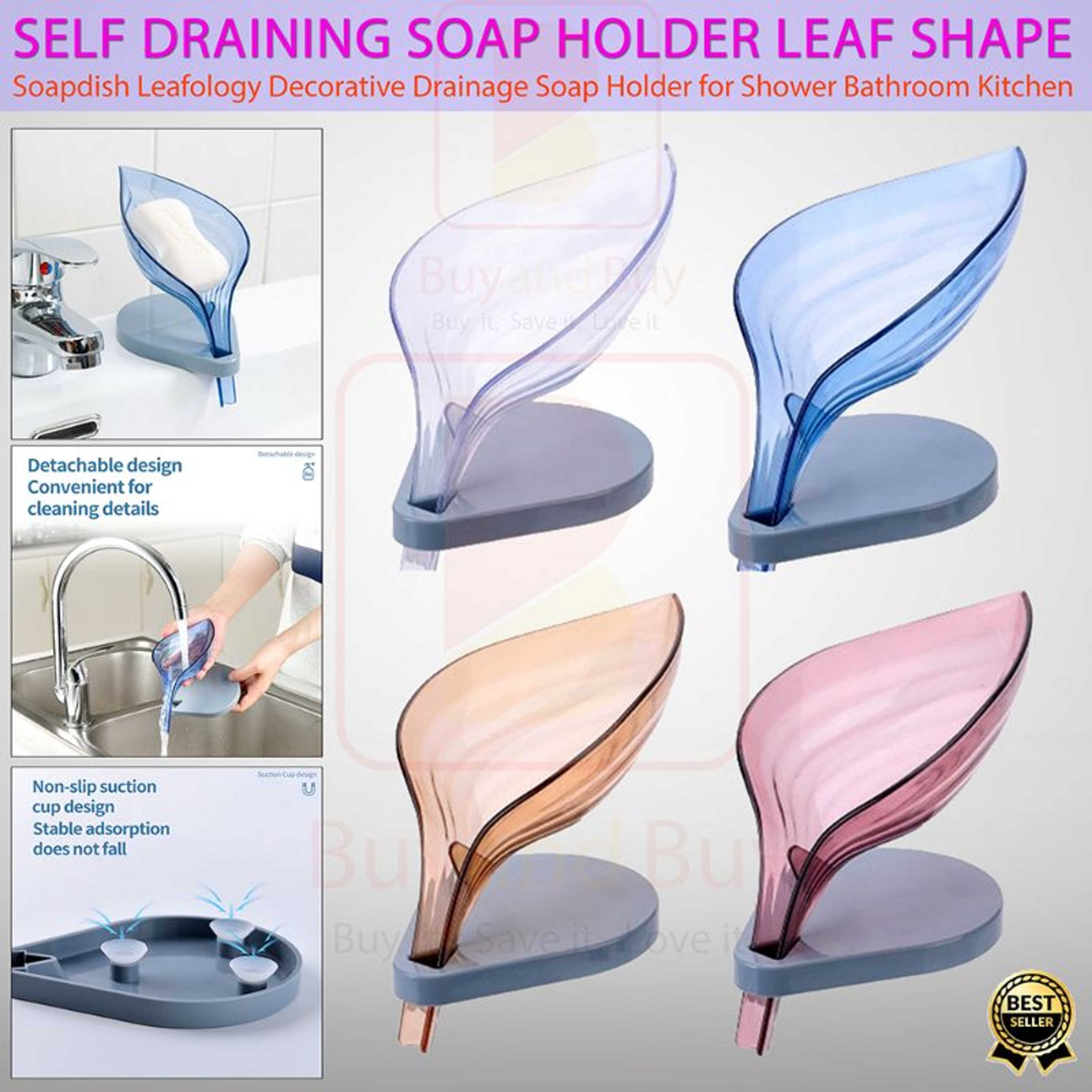 Self Draining Soap Holder Leaf Shape Soapdish Leafology Decorative Drainage Soap Holder for Shower Bathroom Kitchen