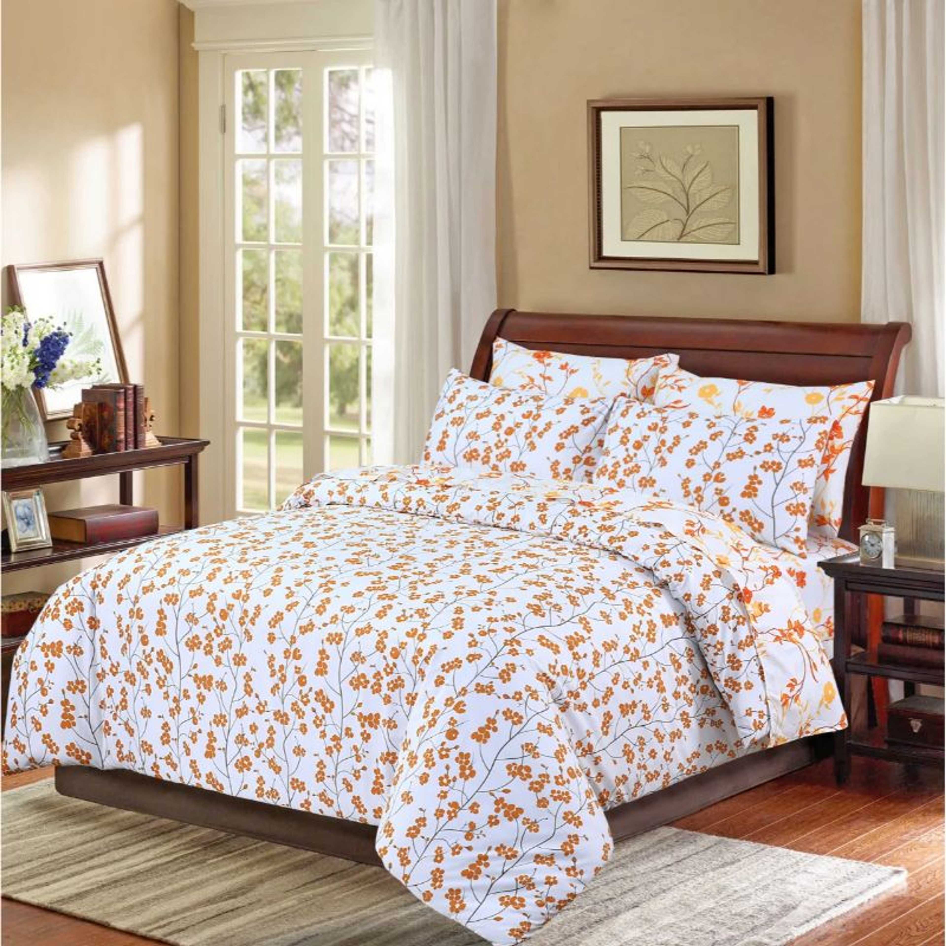 OCHER WHITE REVERSE COTTON SATIN BEDSHEET- 3PCS SET(WITH EXTRA CUSHION COVER)
 - Product Main Image