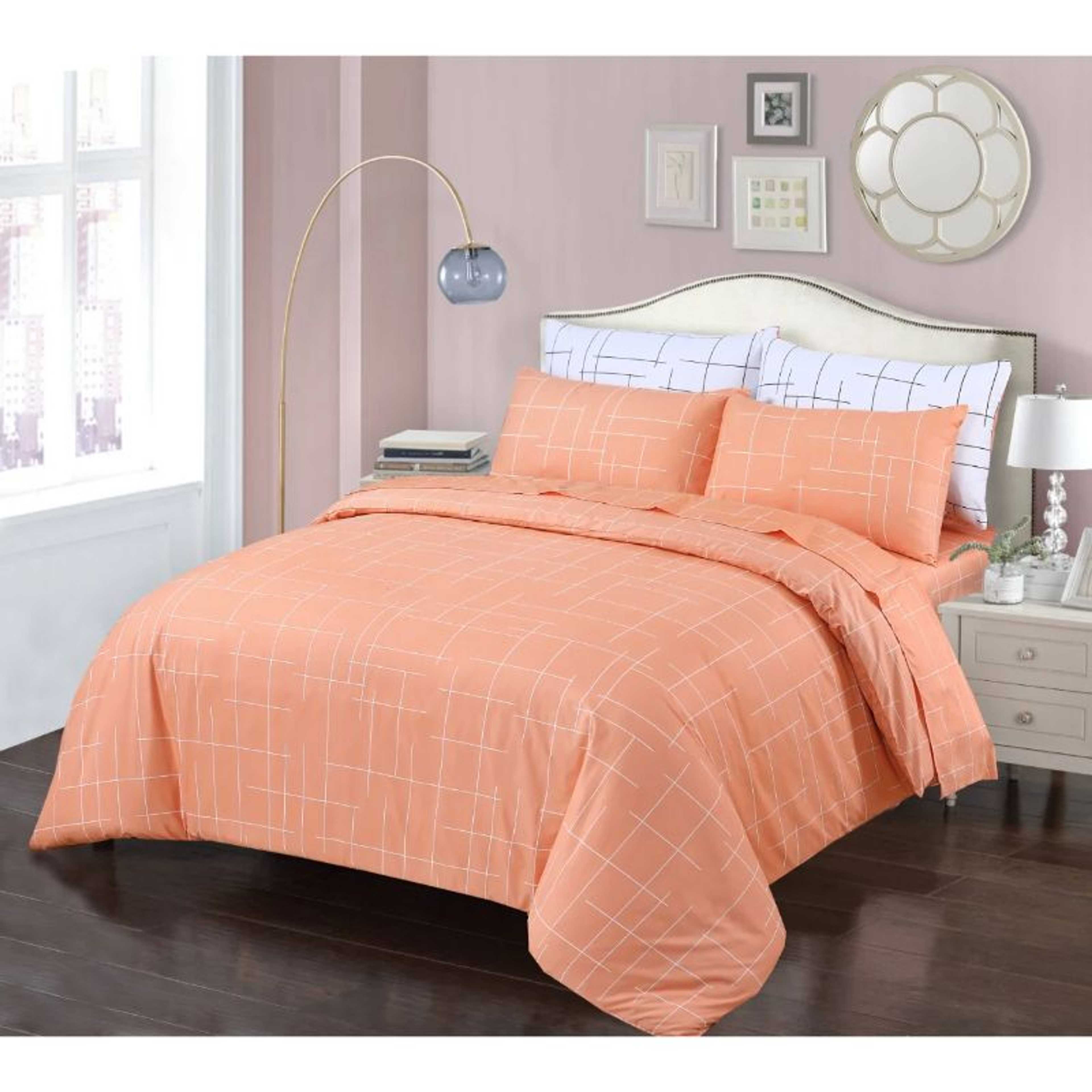 PEACH TILE PATTERN COTTON SATIN BEDSHEET- 3PCS SET
 - Product Main Image