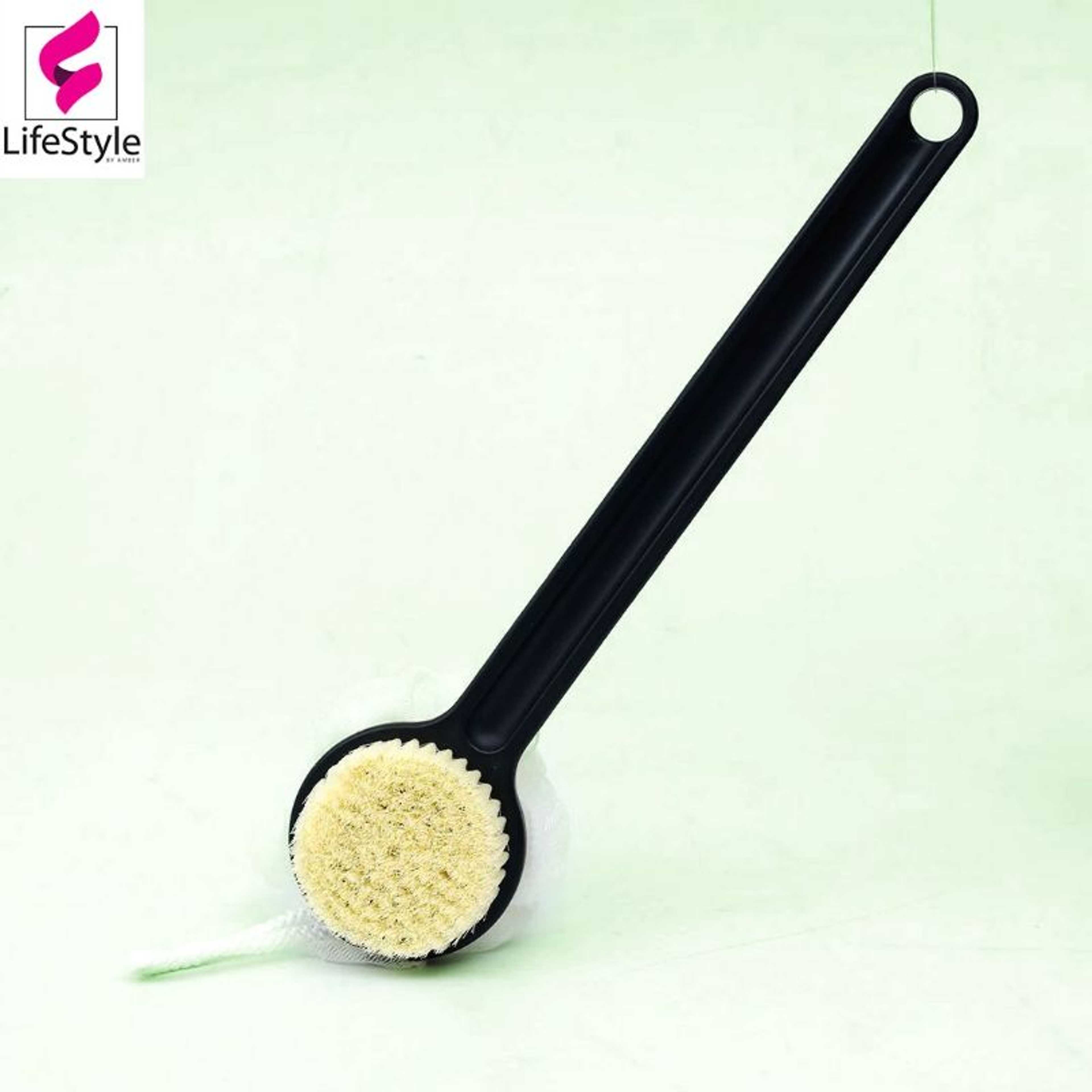 DUAL-SIDED LONG HANDLE BATH SHOWER BRUSH & LOOFA
