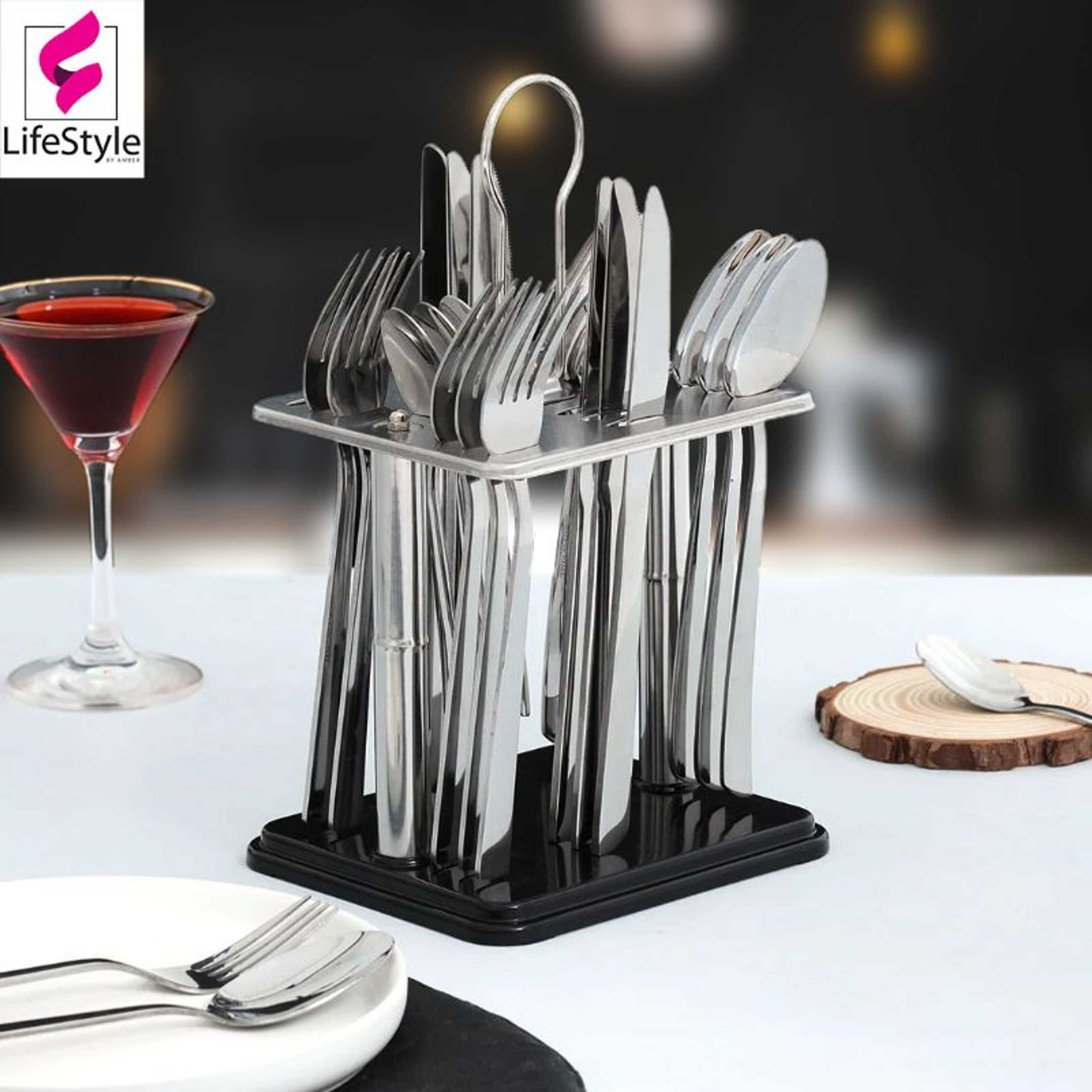 REGENT HARMONY STAINLESS STEEL SILVER CUTLERY SET WITH STAND – 24 PCS
 - Product Main Image