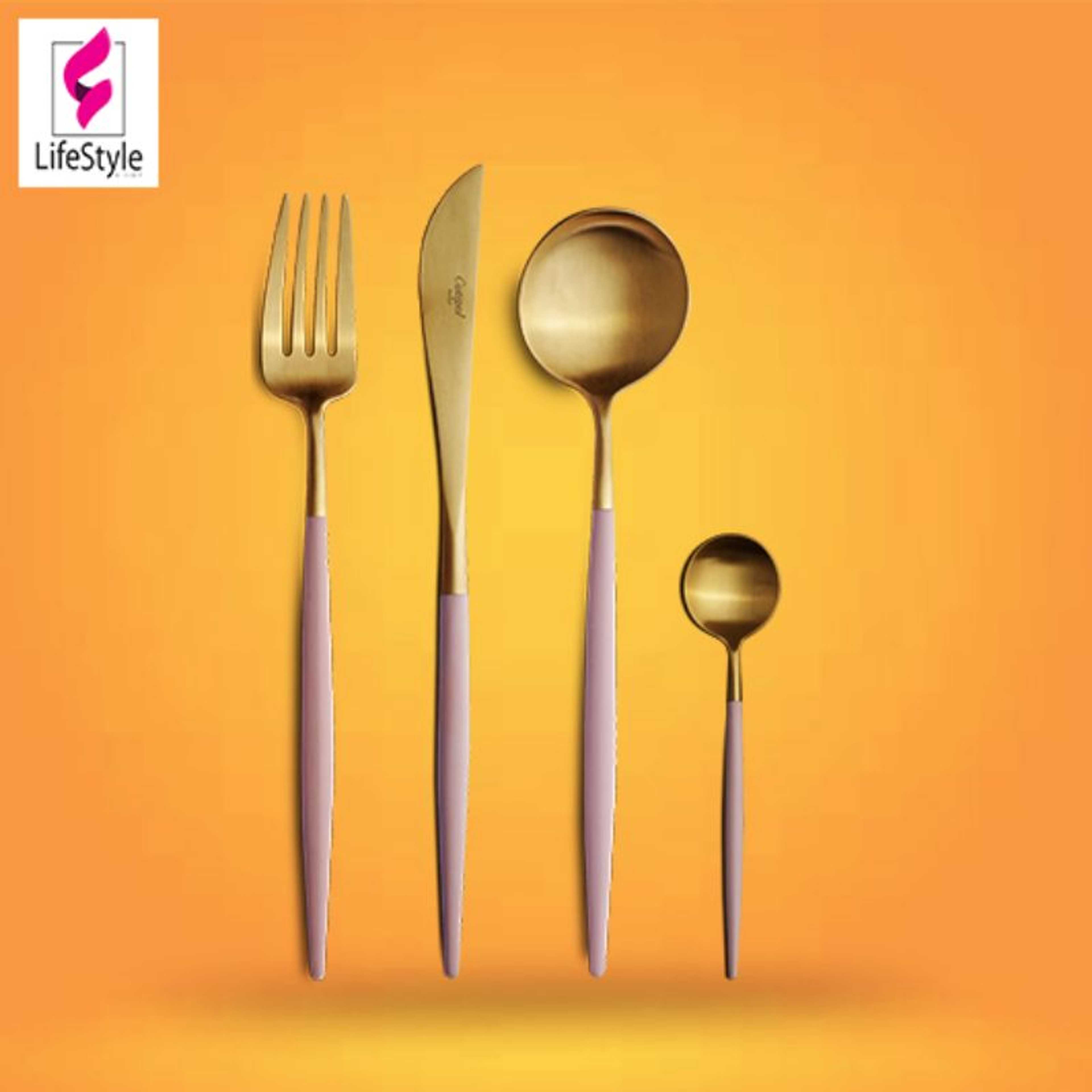 PINK HANDLE- 4 PCS SINGLE SERVING STAINLESS STEEL CUTLERY SET LAVISH - Product Main Image