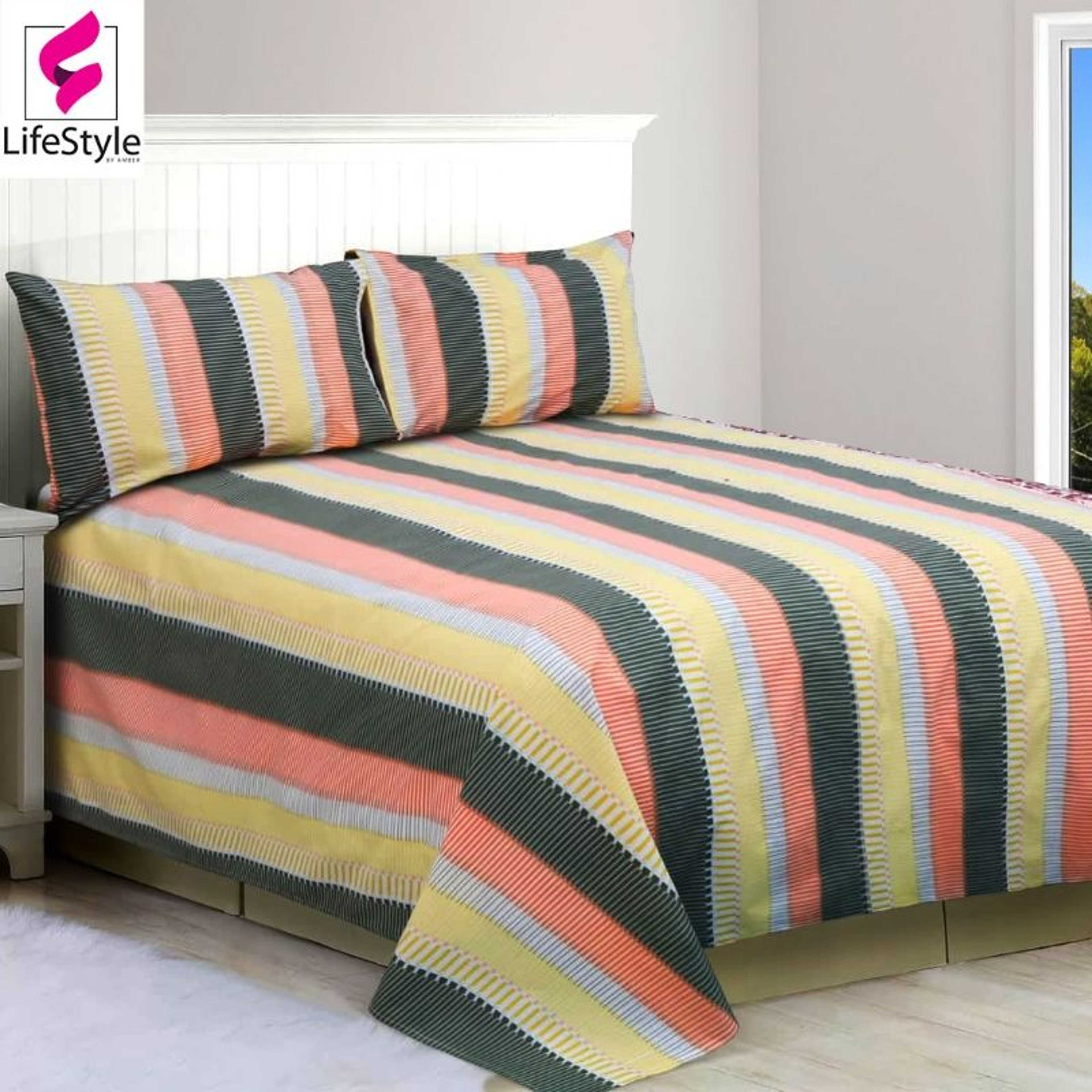 PARALLEL ABSTRACT LINES PREMIUM QUALITY COTTON BEDSHEET SET 3 PCS
 - Product Main Image
