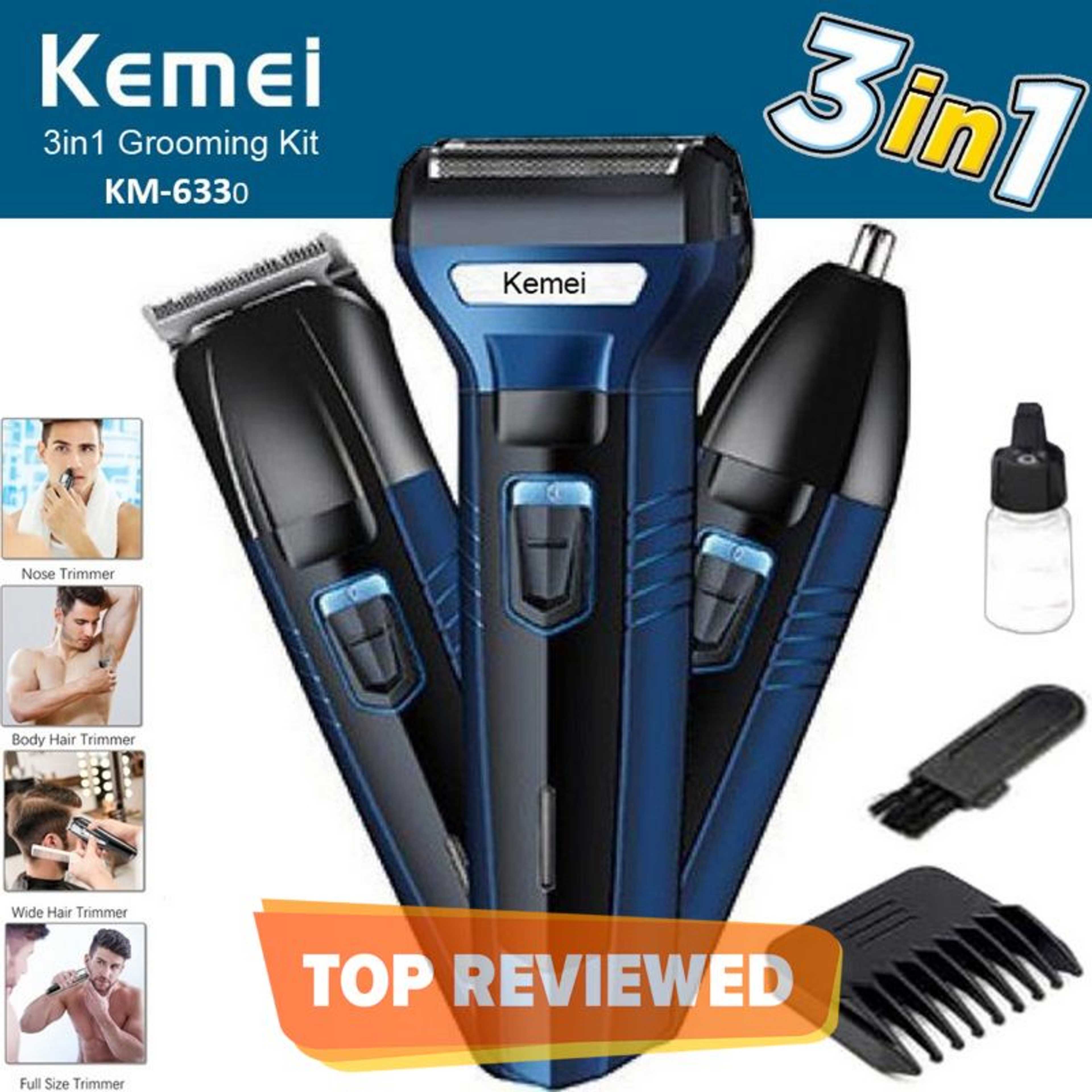 Kemei 3 In 1 km 6330 Rechargeable Hair Clipper Shaver beard Styling Hair Removal machine km-6558 - black