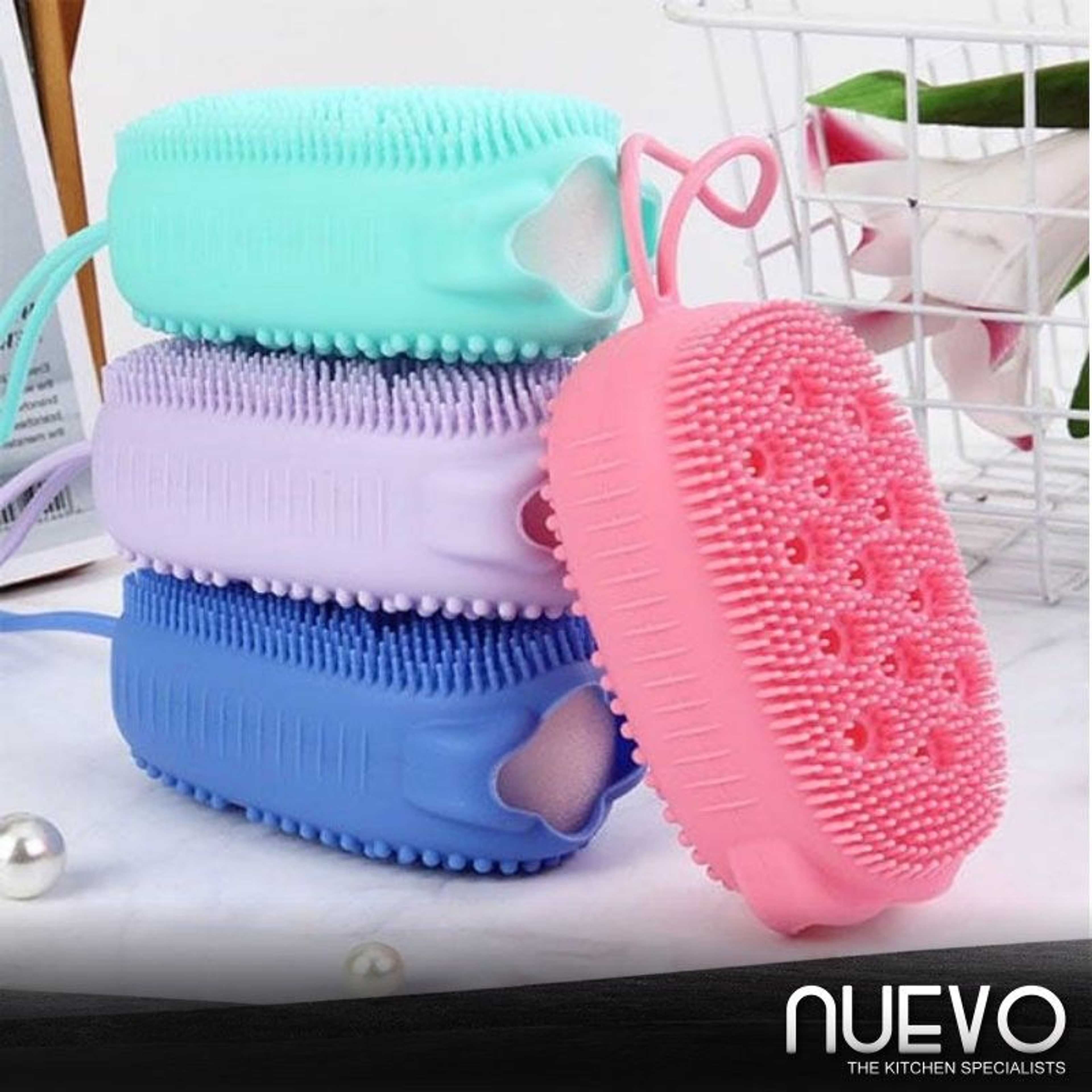 Silicone Body Scrubber Bath Sponge - 2 in 1 Exfoliating Body Brush Loofah Shower Sponge