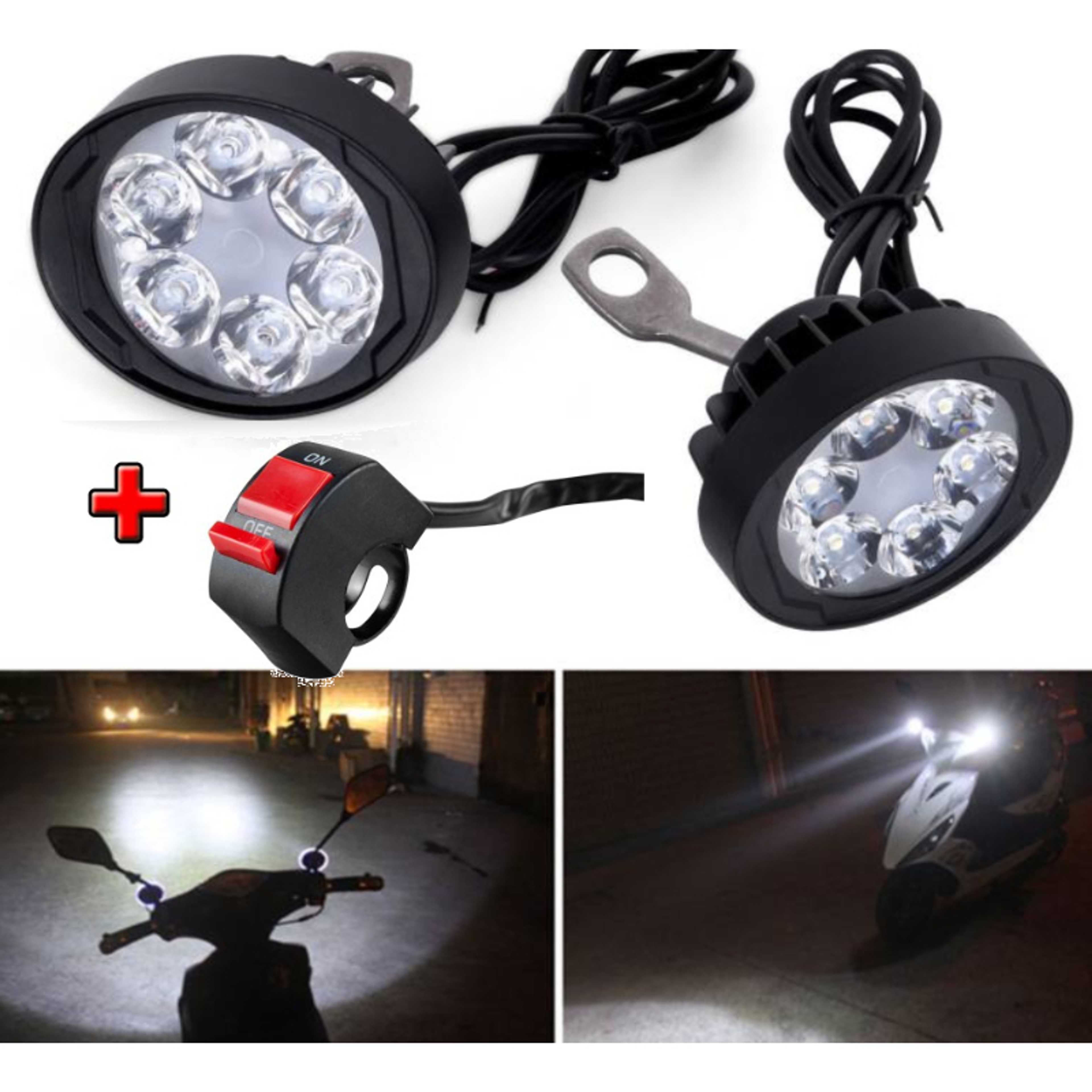 2 pc 6 LED Headlight Assist Lamp For Motorcycle Motorbike Bike Universal CD70 CG125