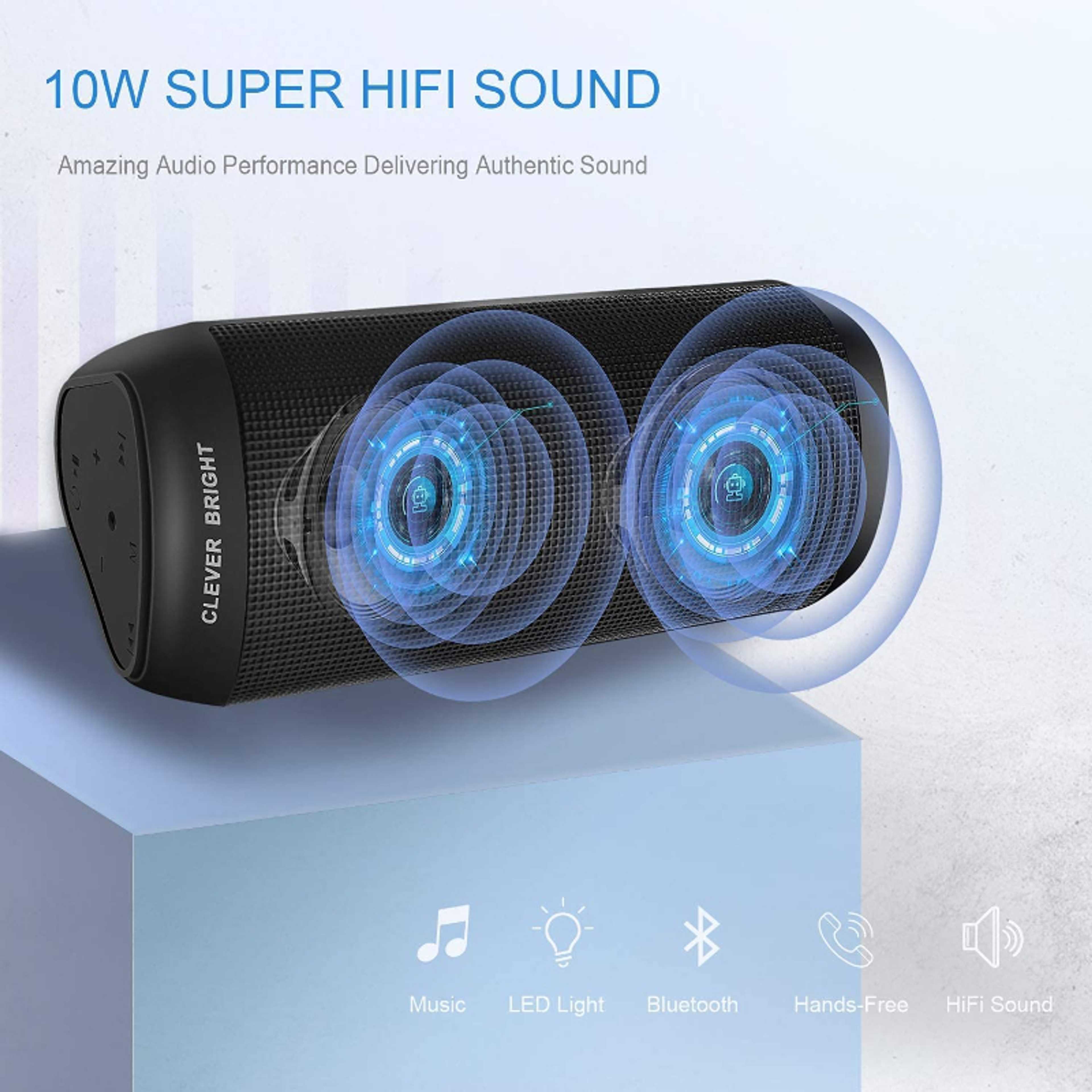 Clever Bright Portable Wireless Bluetooth Speakers 7 LED Lights V5.0 Hi-Fi Bass Powerful Sound Built-In Microphone