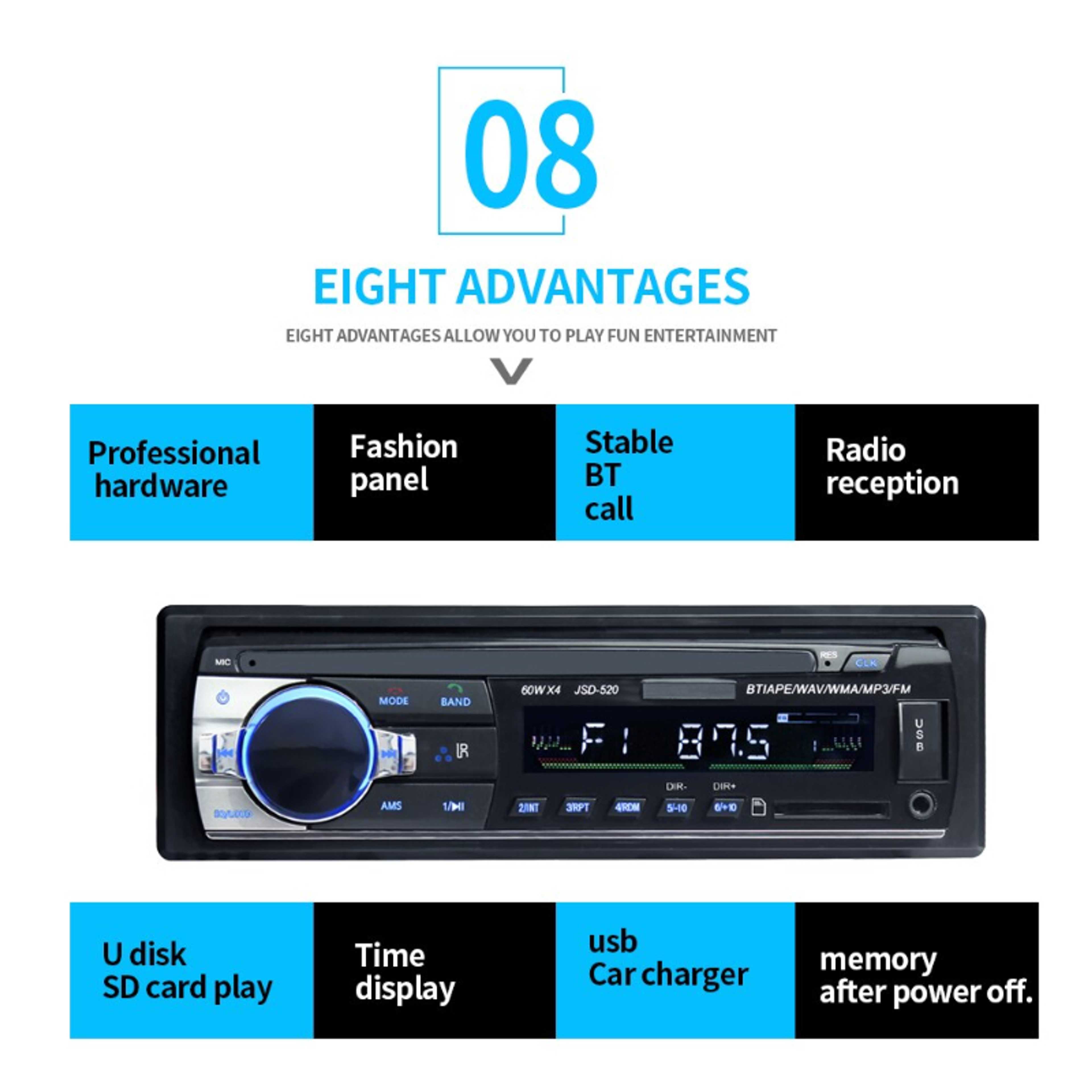 JSD520 Car Stereo Digital Bluetooth MP3 Player With Port 60Wx4