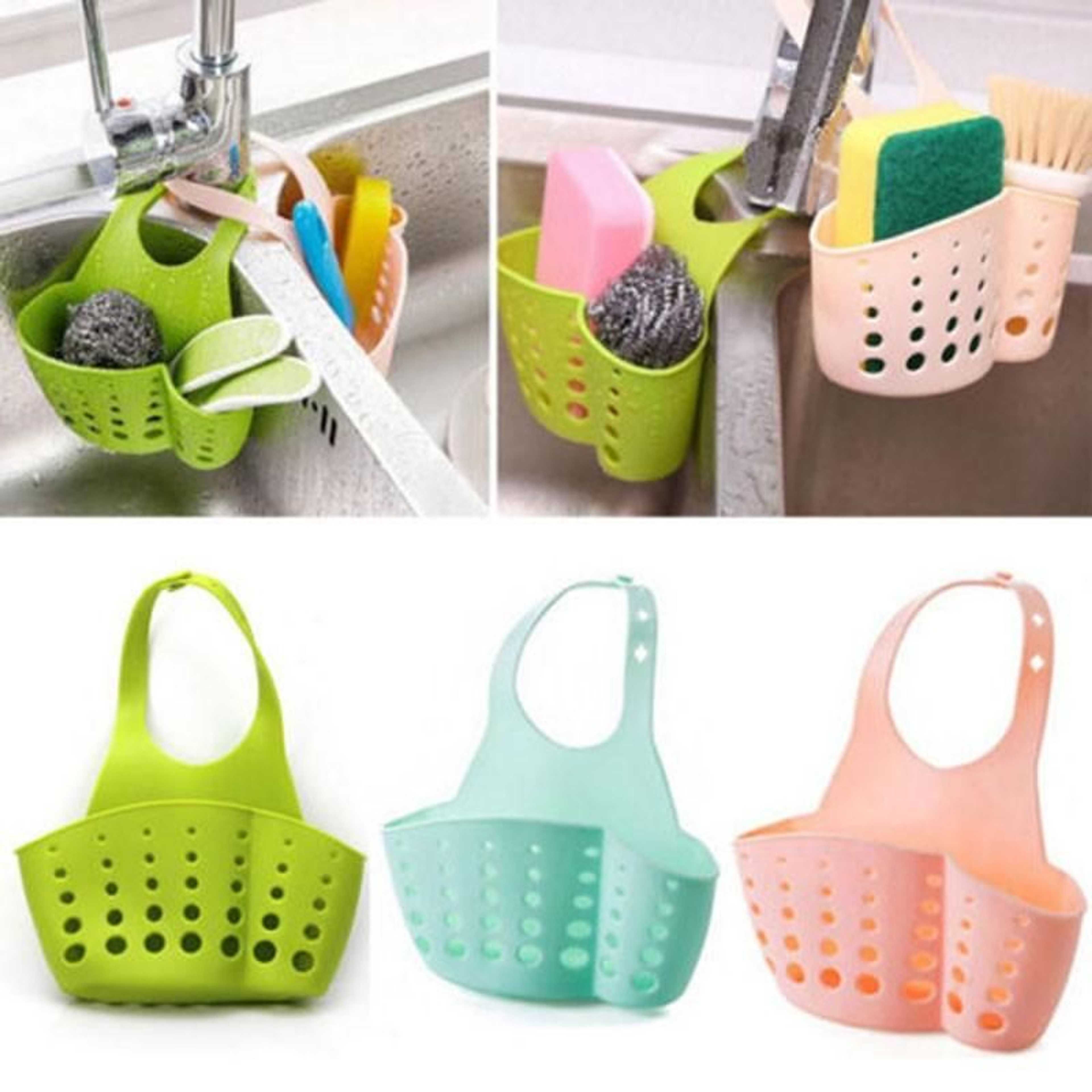 Kitchen Sink Shelf Soap Sponge Drain Rack Holder Silicone Sink Organizer Hanging Basket – Multicolors
