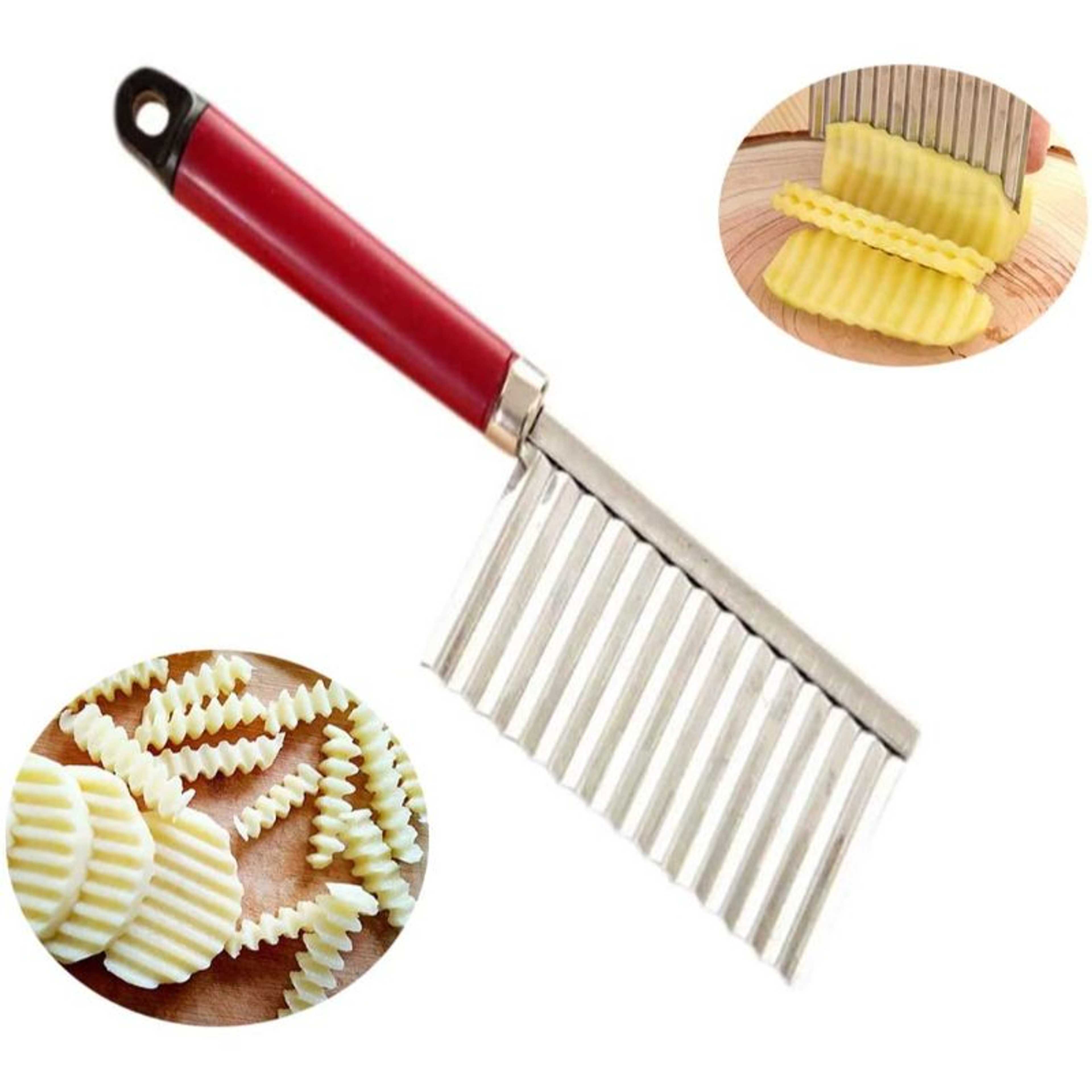 Multifunctional Stainless Steel Potato Wavy Cutter Crinkle Chip Cutter Potato Slicer Stainless Steel Corrugated Knife Wavy Cutter French Fry Cutter Kitchen Gadget Cucumber Carrot Fruit Vegetable